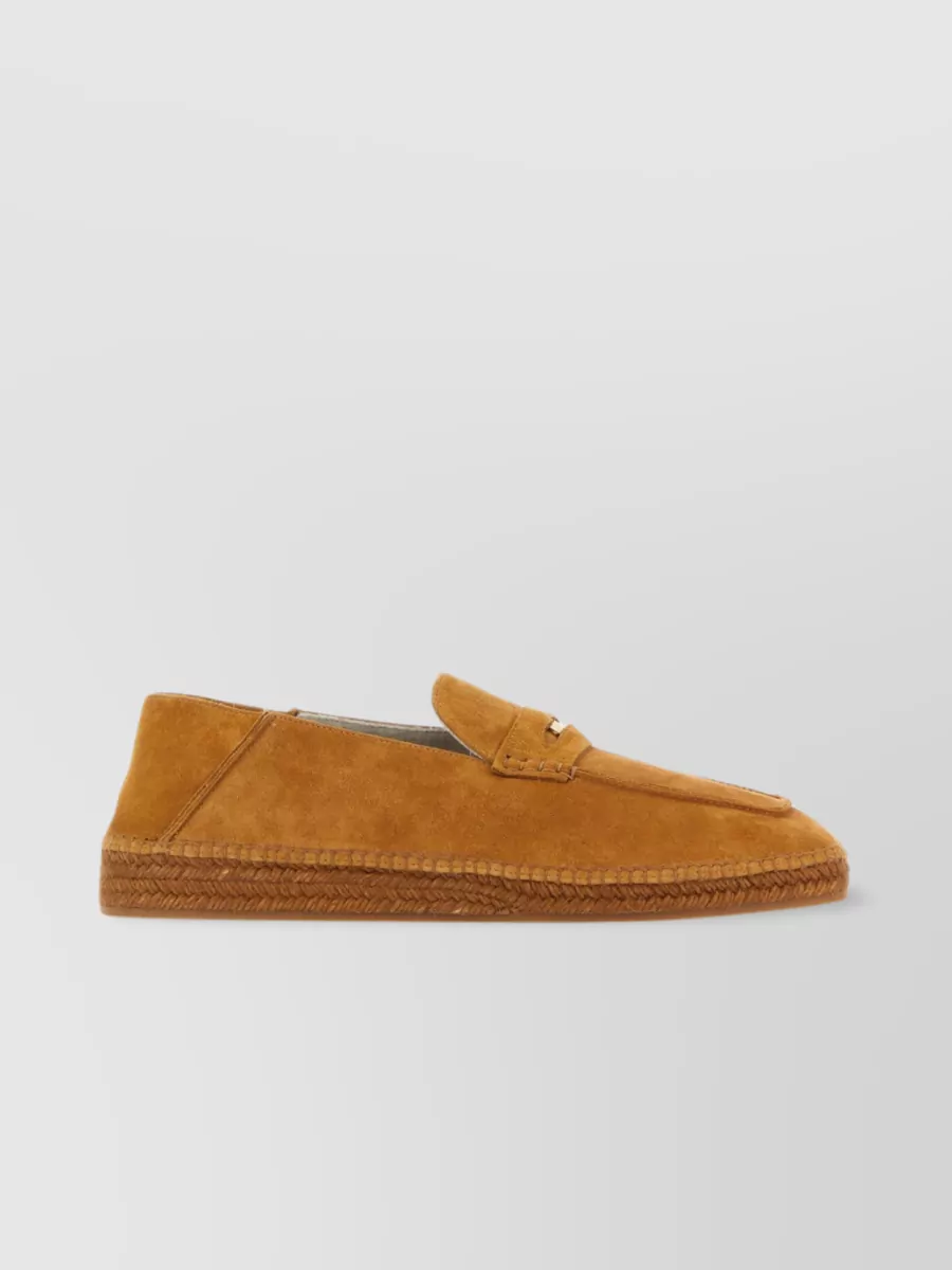 Shop Bally Suede Loafers With Metal Bar Detail In Brown