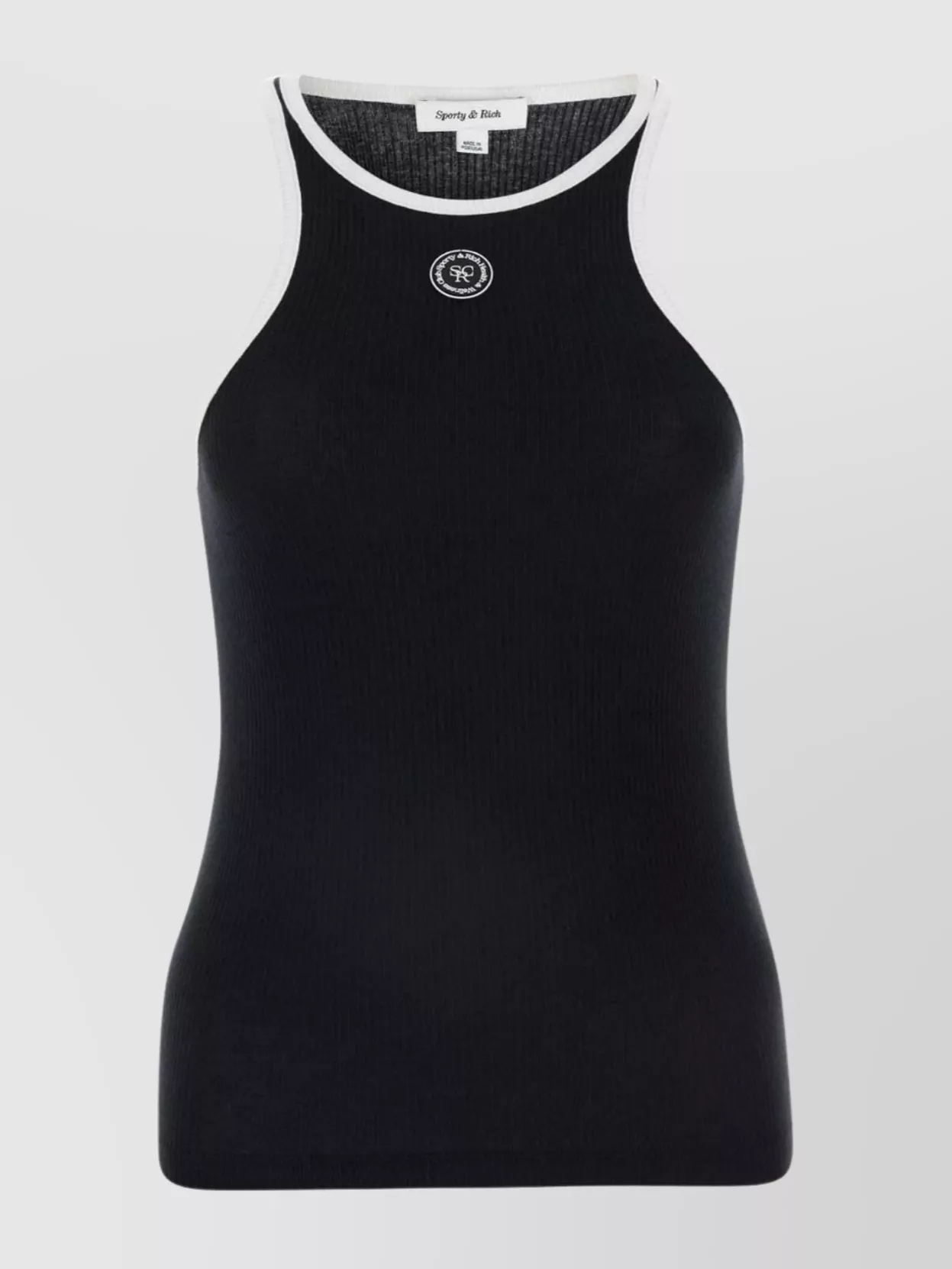 Sporty And Rich Ribbed Texture Tank Top With Contrast Trim In Black