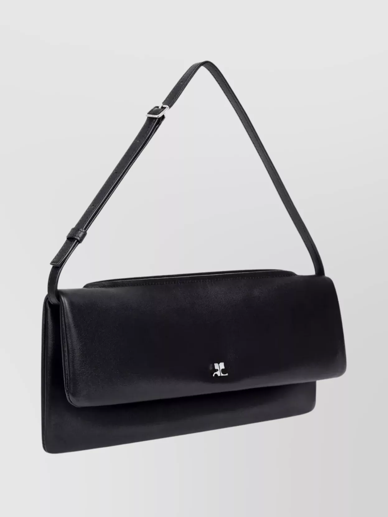 Courrèges Leather Flap Clutch Bag Adjustable Strap