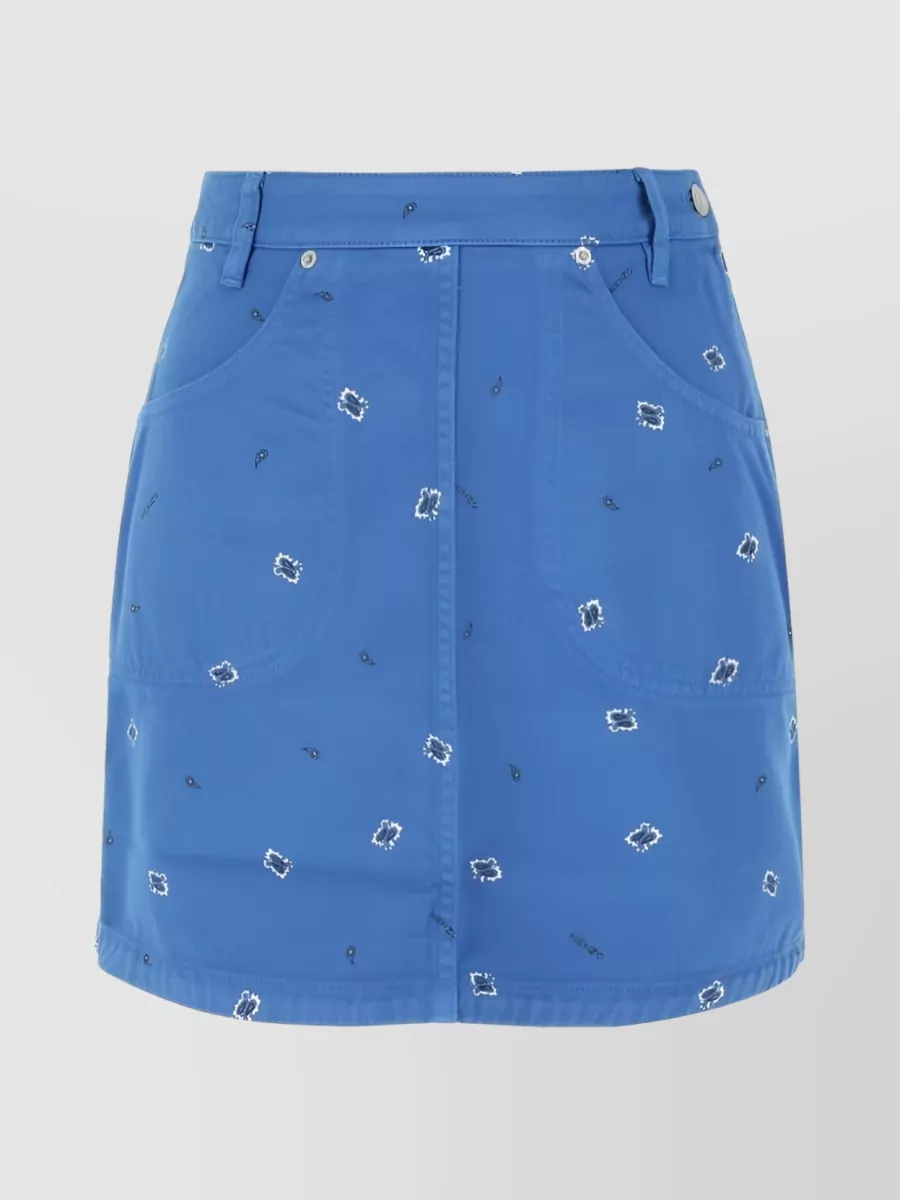 Shop Kenzo Cotton Paisley Print A-line Skirt In Blue