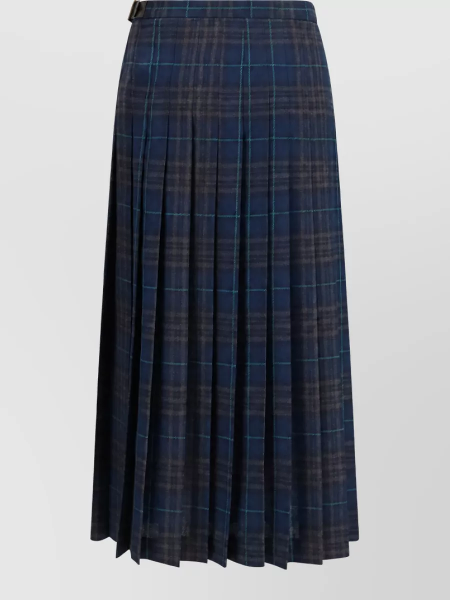Burberry Checked Wool-Blend Pleated Midi Skirt