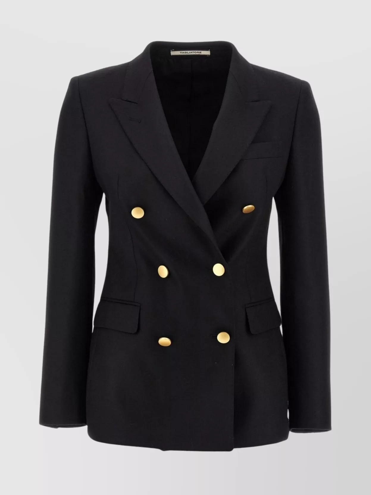 Tagliatore Double-breasted Wool Jacket With Peak Lapels In Black