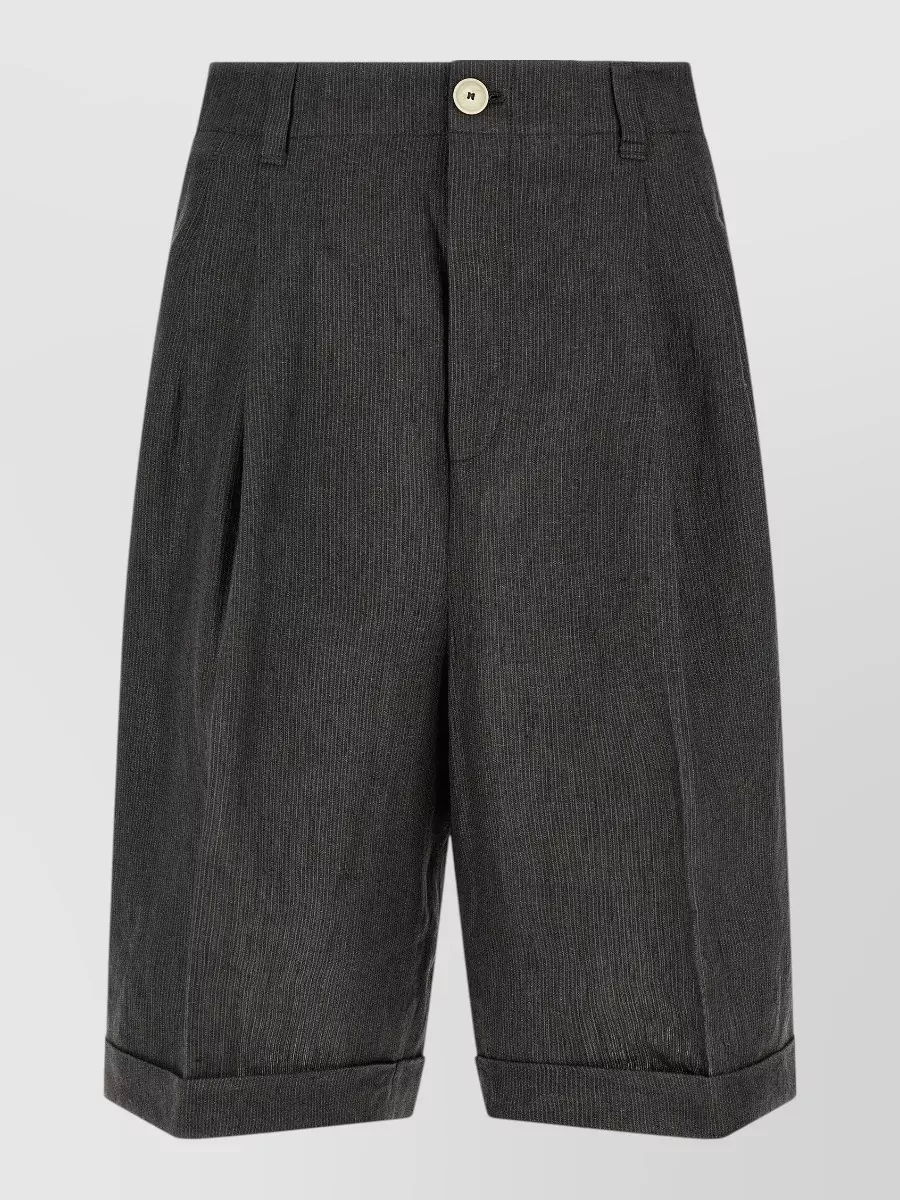 Jacquemus Linen micro-striped wide-leg mid-rise bermuda shorts