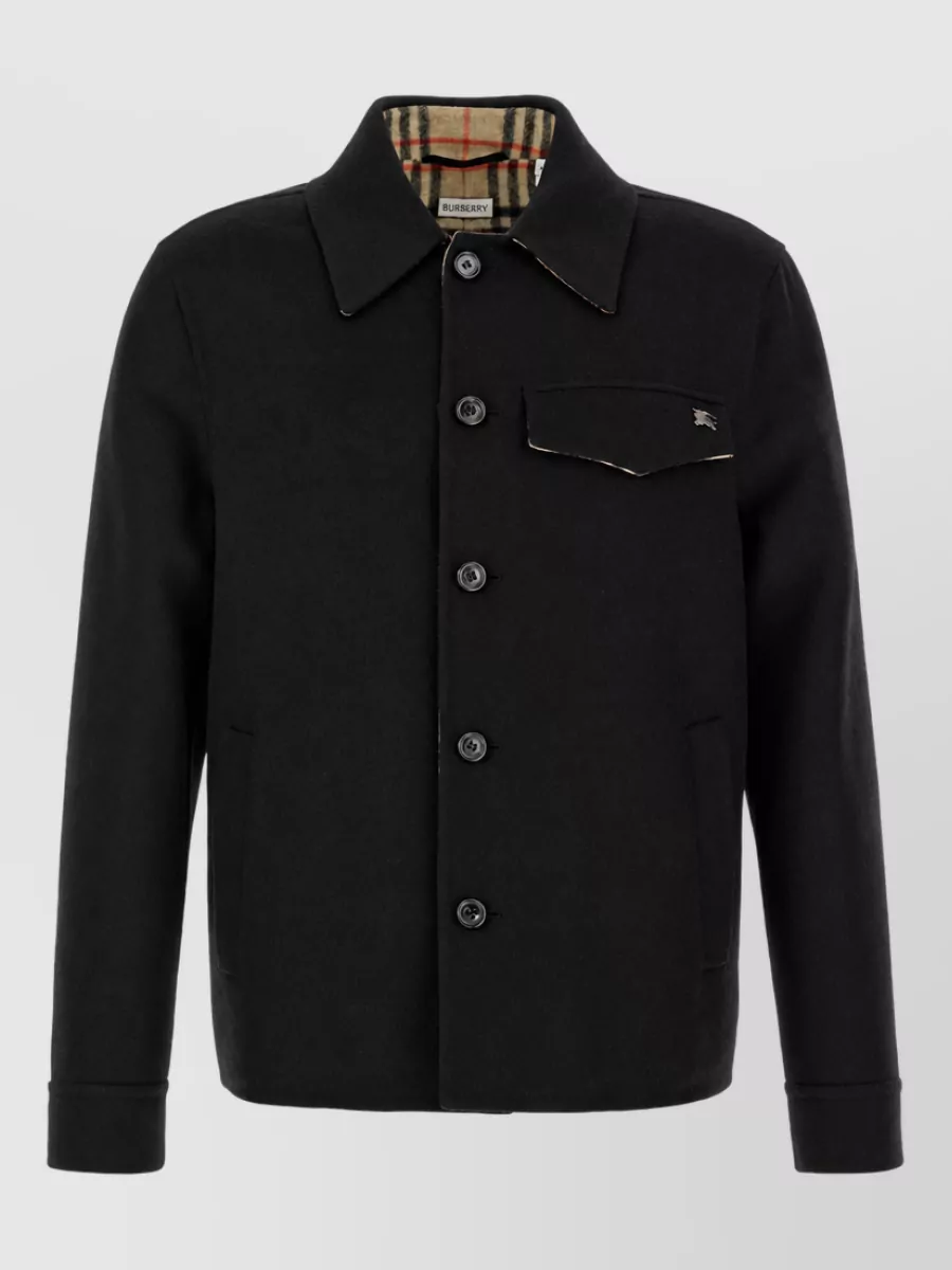 Burberry herringbone merino wool single breasted coat