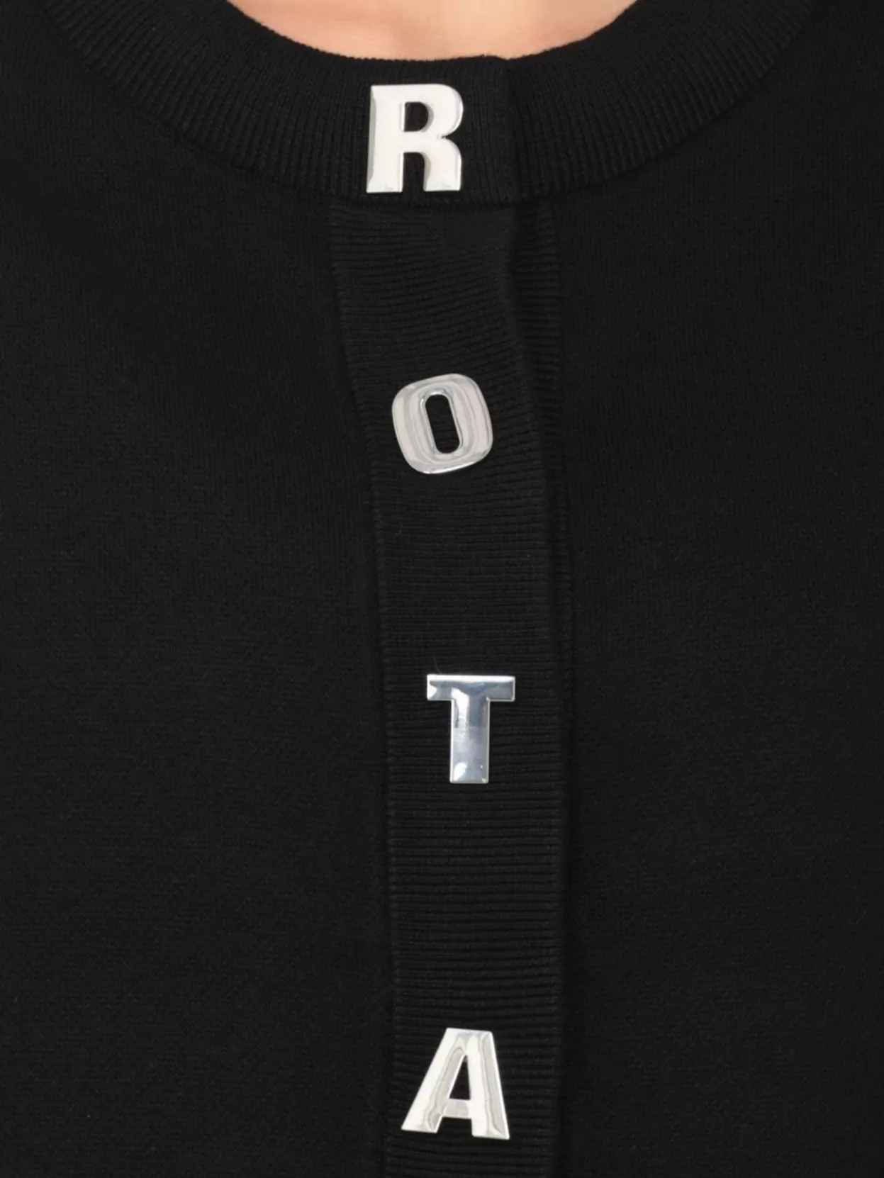 Rotate Cotton Crew Neck Cardigan With Metallic Lettering