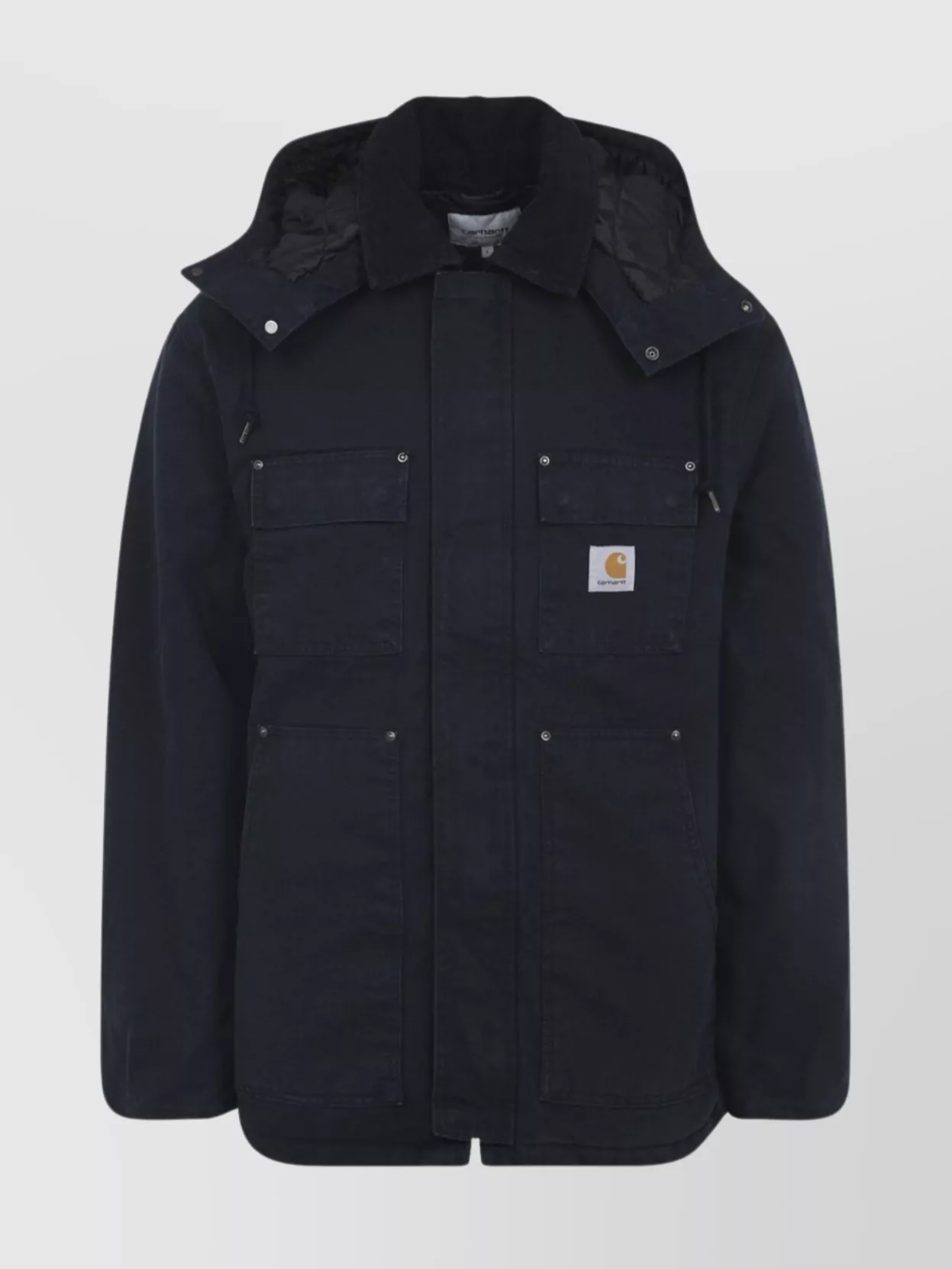 Carhartt Hooded Coat Featuring Front Pockets In Black