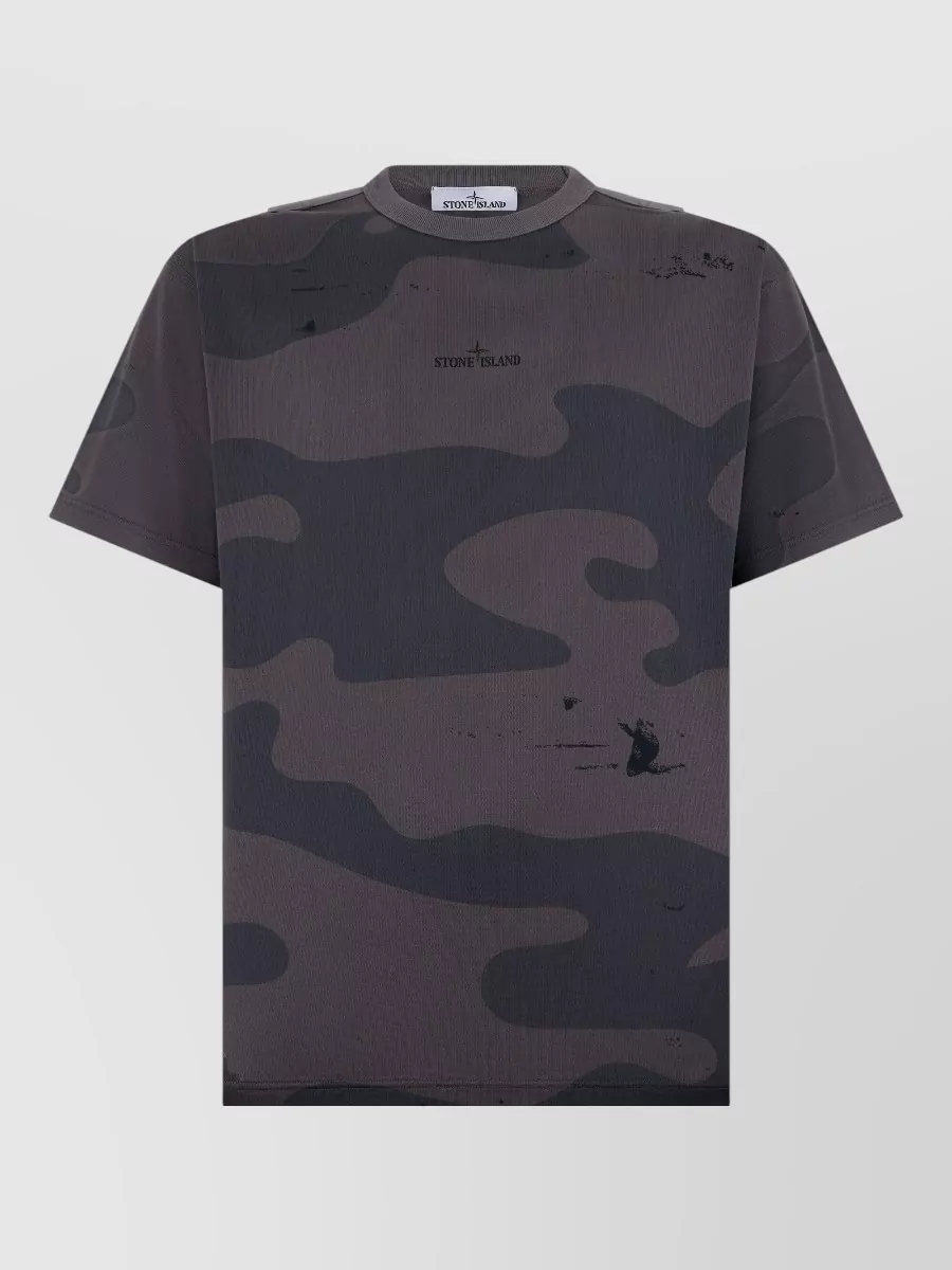 Stone Island Camouflage Print Cotton Short-Sleeve T-Shirt