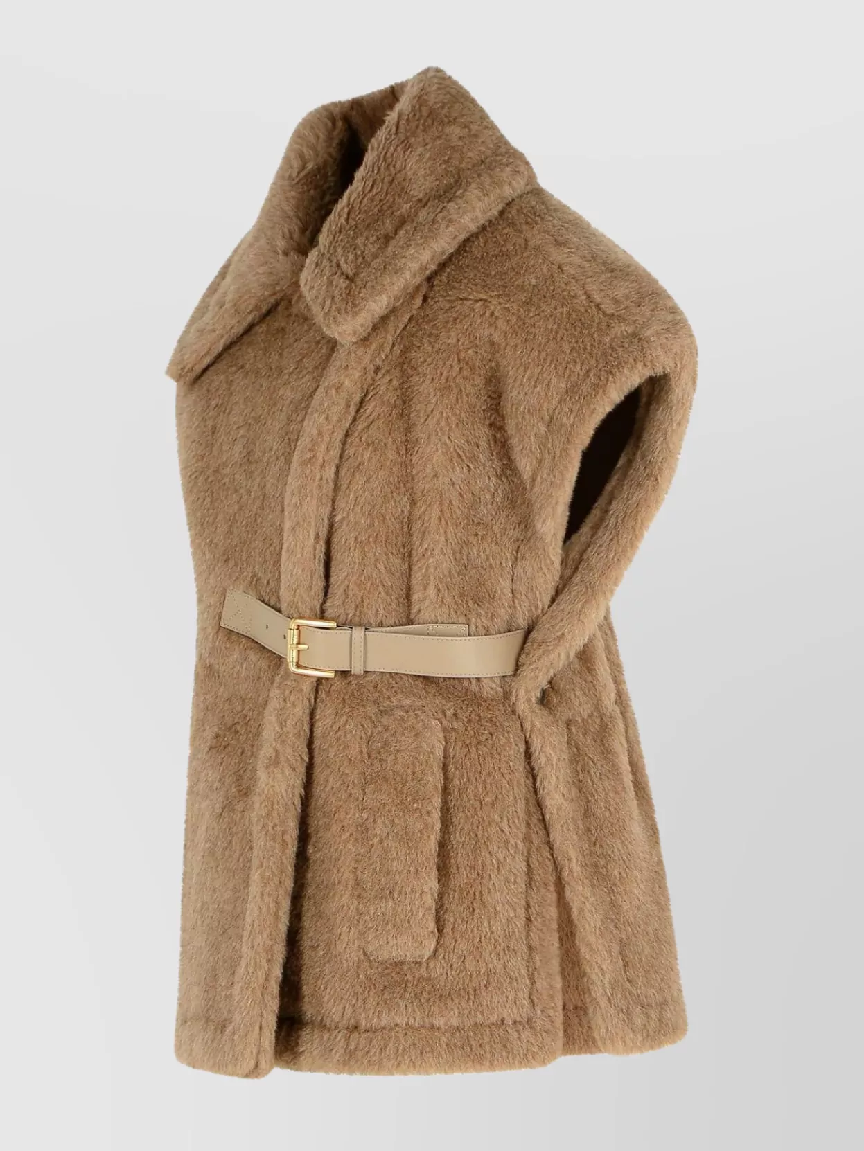 Max Mara Teddy Cape With Belted Waist And Pockets In Neutral