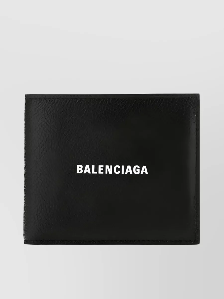 Balenciaga Cash Logo-print Calfskin Wallet In Black