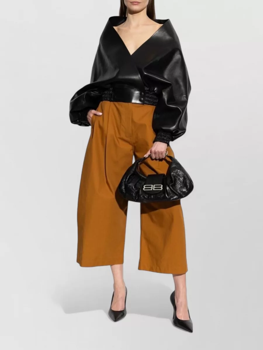 Balenciaga Pleated Barrel-Leg Cropped Trousers