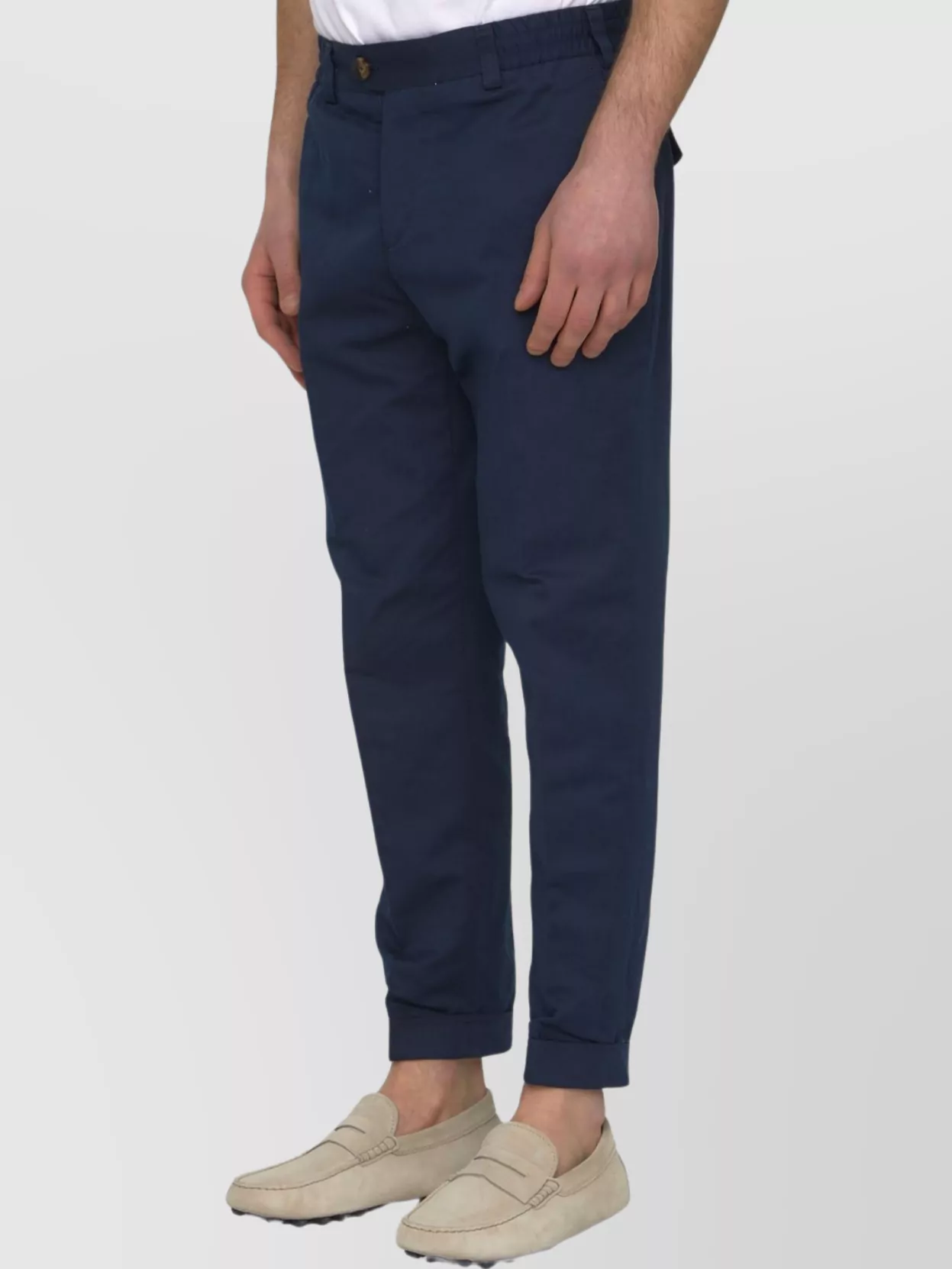 Pt Torino Cropped Cotton And Linen Trousers In Blue