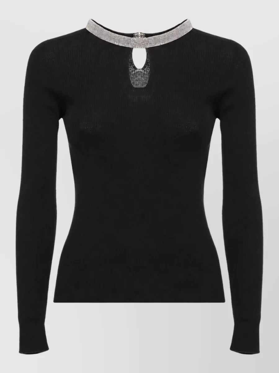D.exterior ribbed wool high-neck cutout sweater
