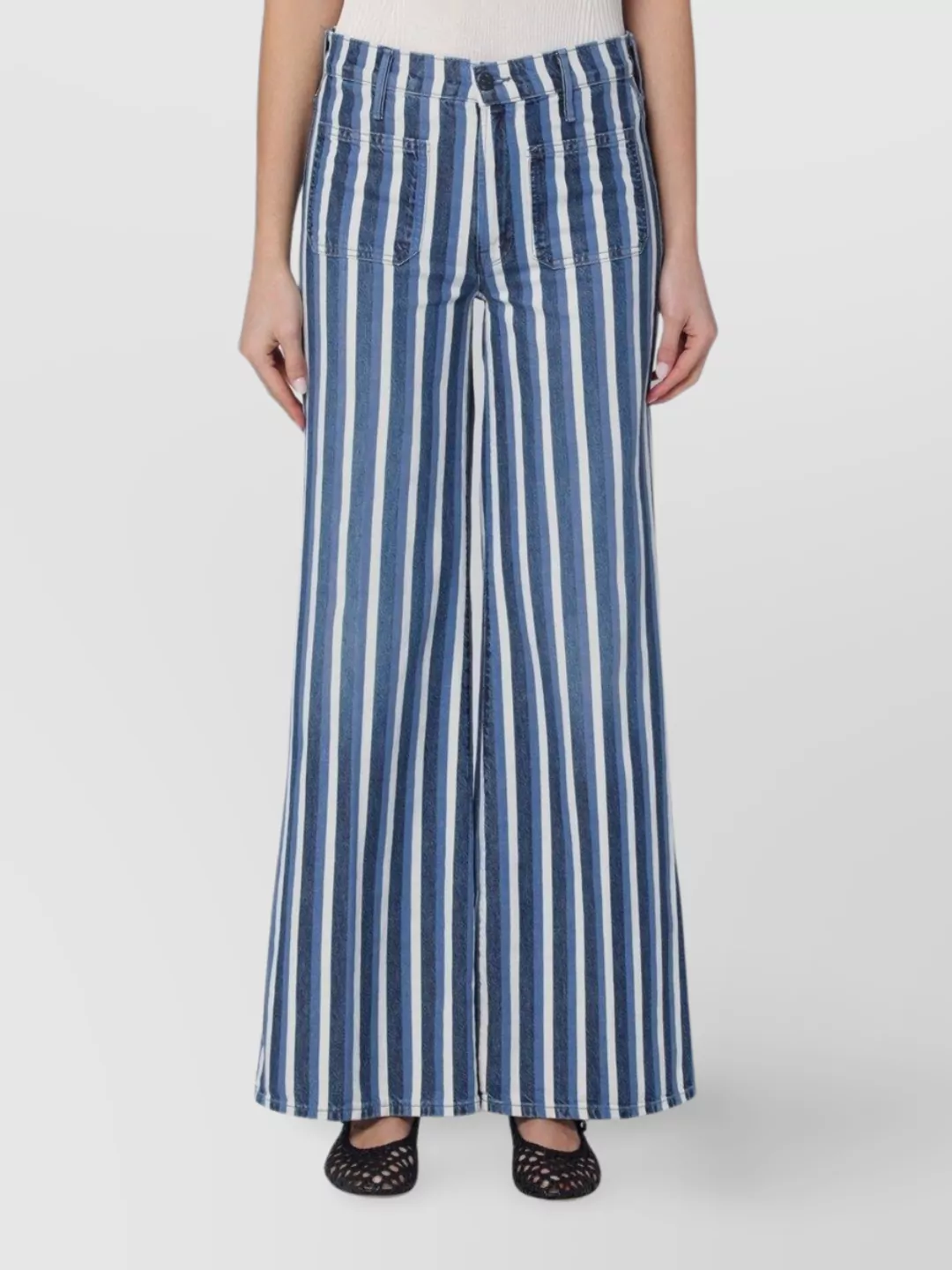 Mother Striped High Waist Wide-leg Trousers In Blue