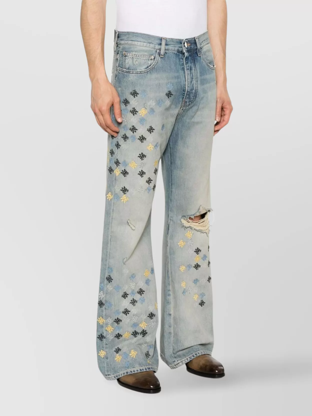 Amiri Wide-Leg Trousers Featuring Embroidered Pattern
