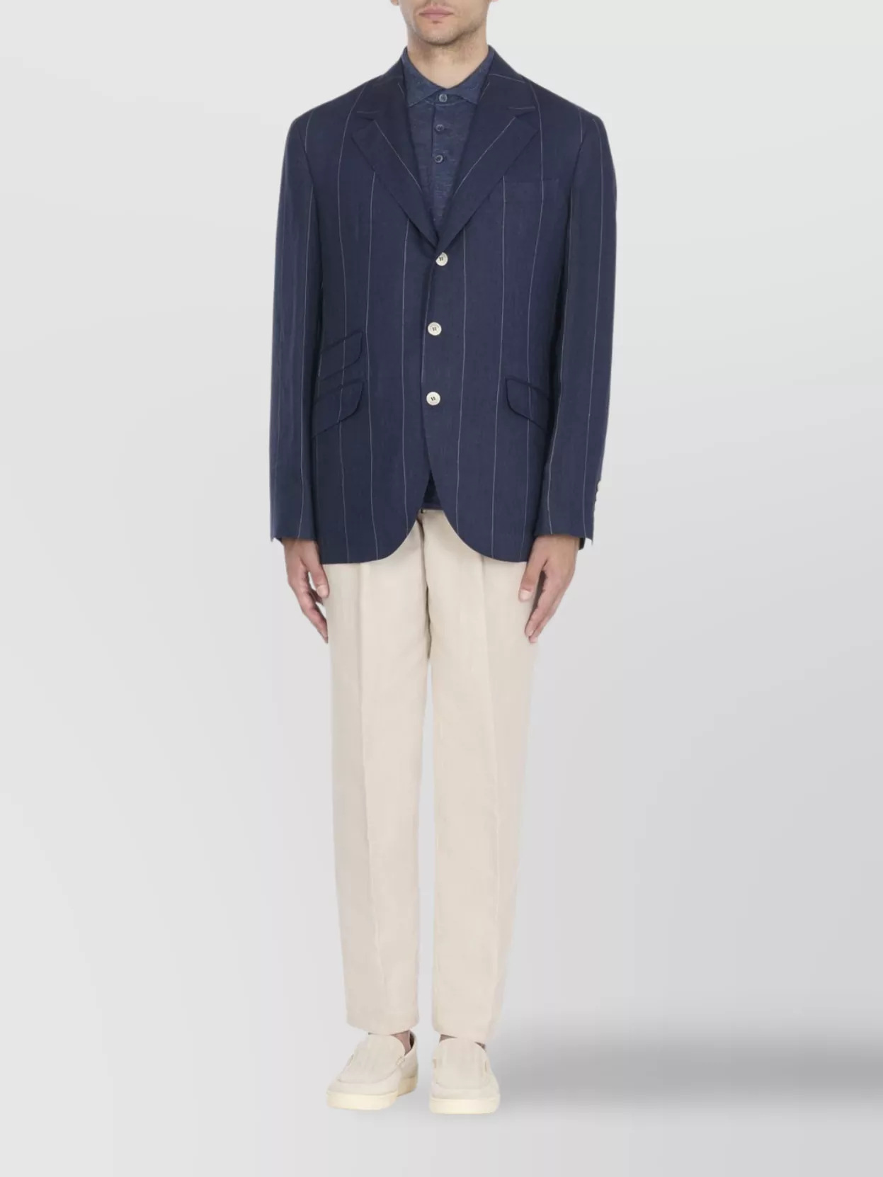 Brunello Cucinelli Tailored Linen Jacket With Classic Lapel In Blue