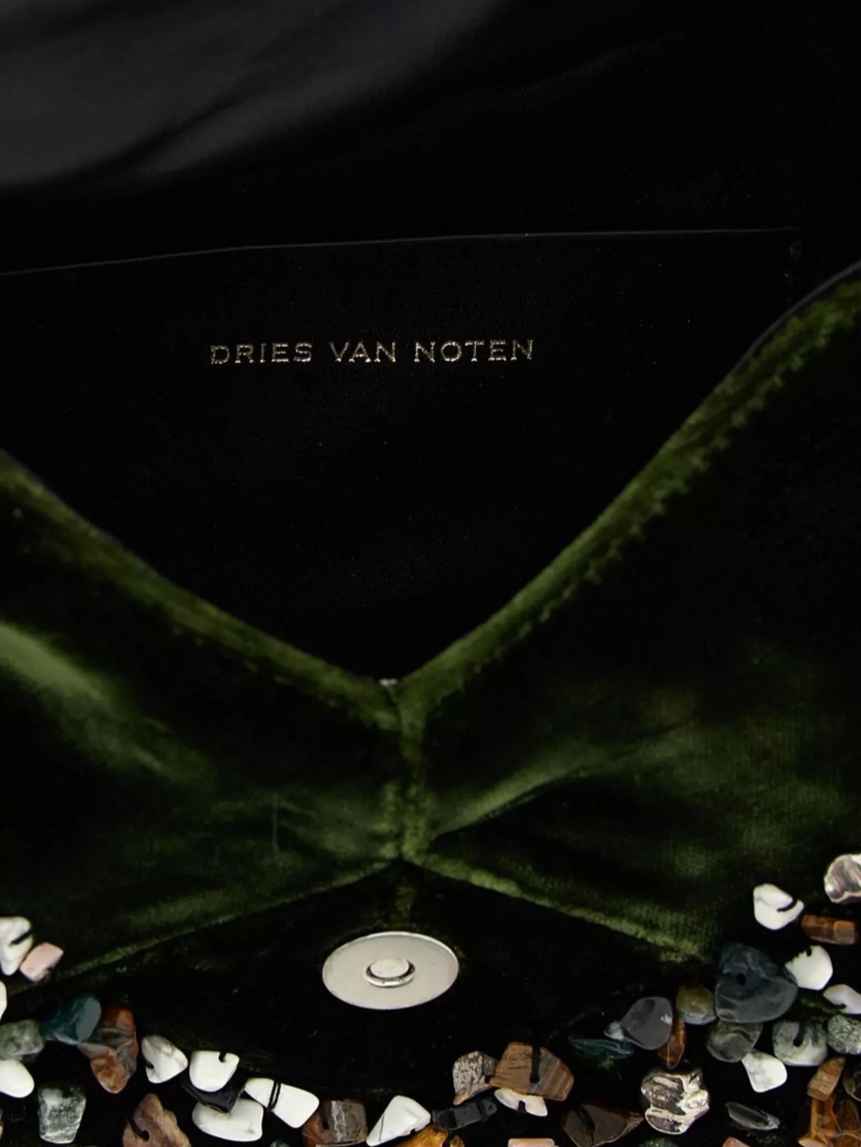 Dries Van Noten Velvet Envelope Clutch Stone Embellishments