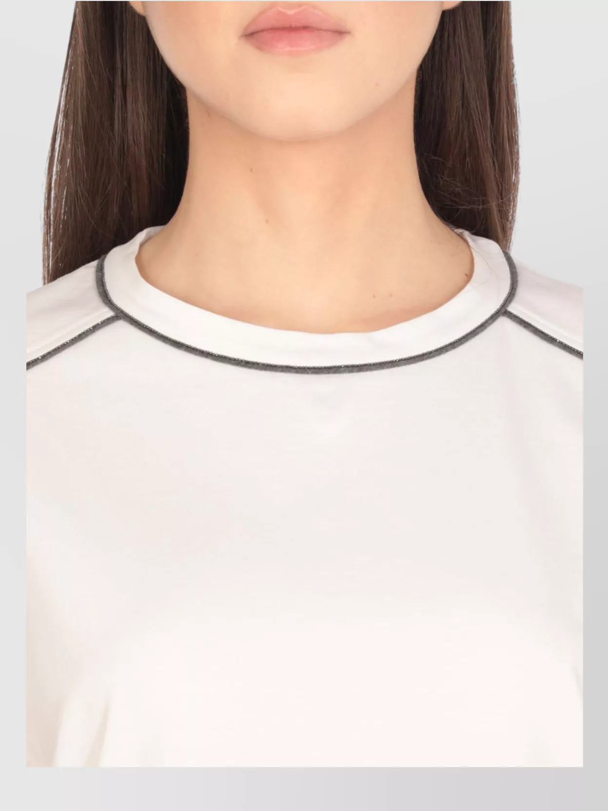 Brunello Cucinelli Crewneck T-shirt With Diamond Cut Brass In White