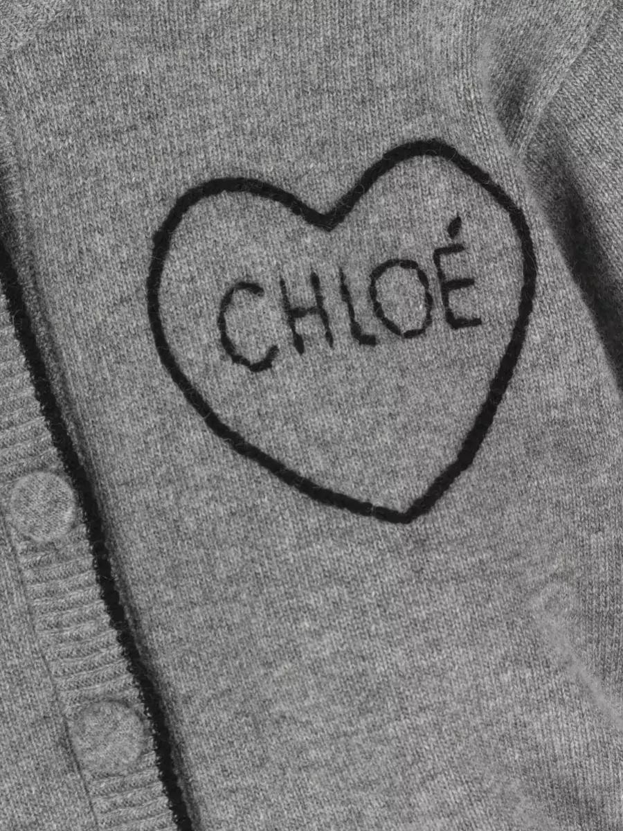 Chloé Cashmere Wool Fitted Logo Cardigan