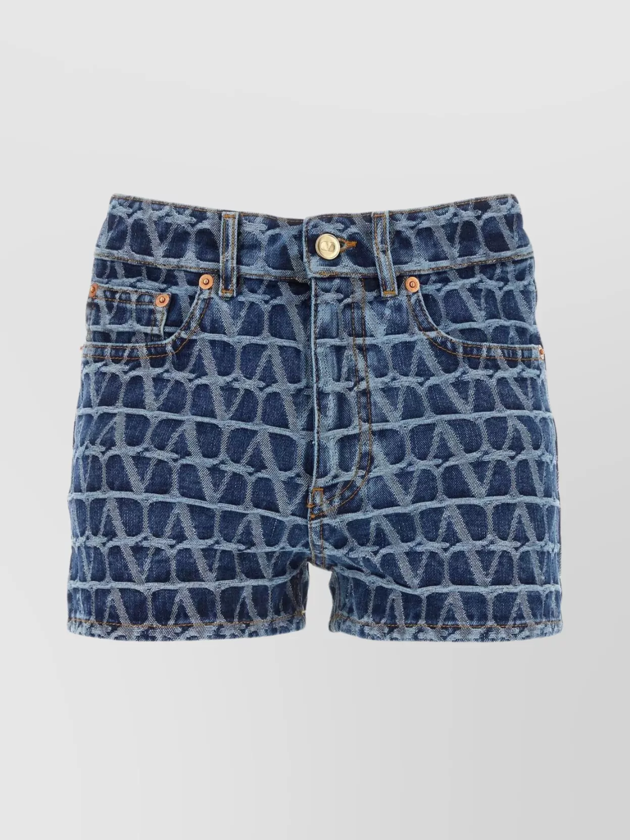 Shop Valentino Iconographe Denim Shorts Featuring Printed Pattern