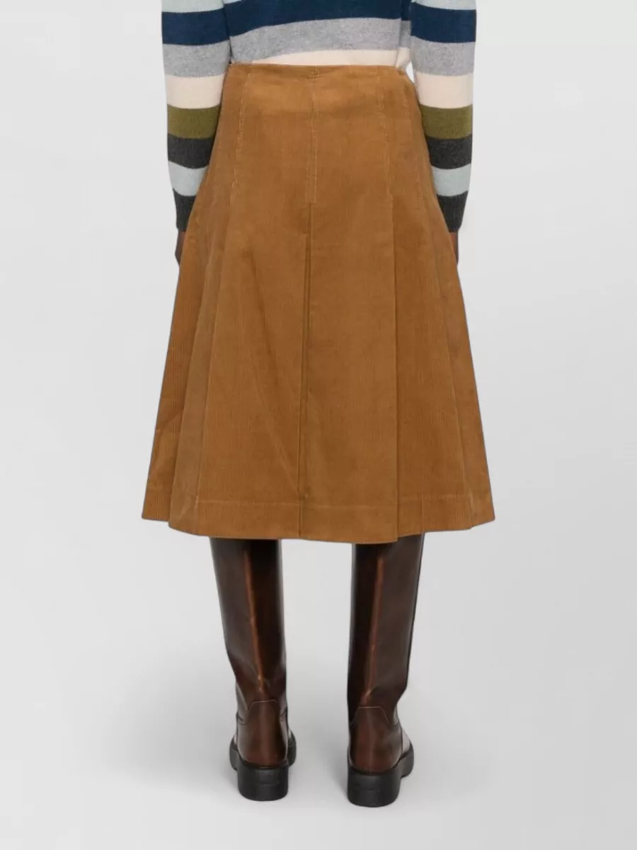 Tory Burch Cotton Corduroy Pleated A-Line Midi Skirt