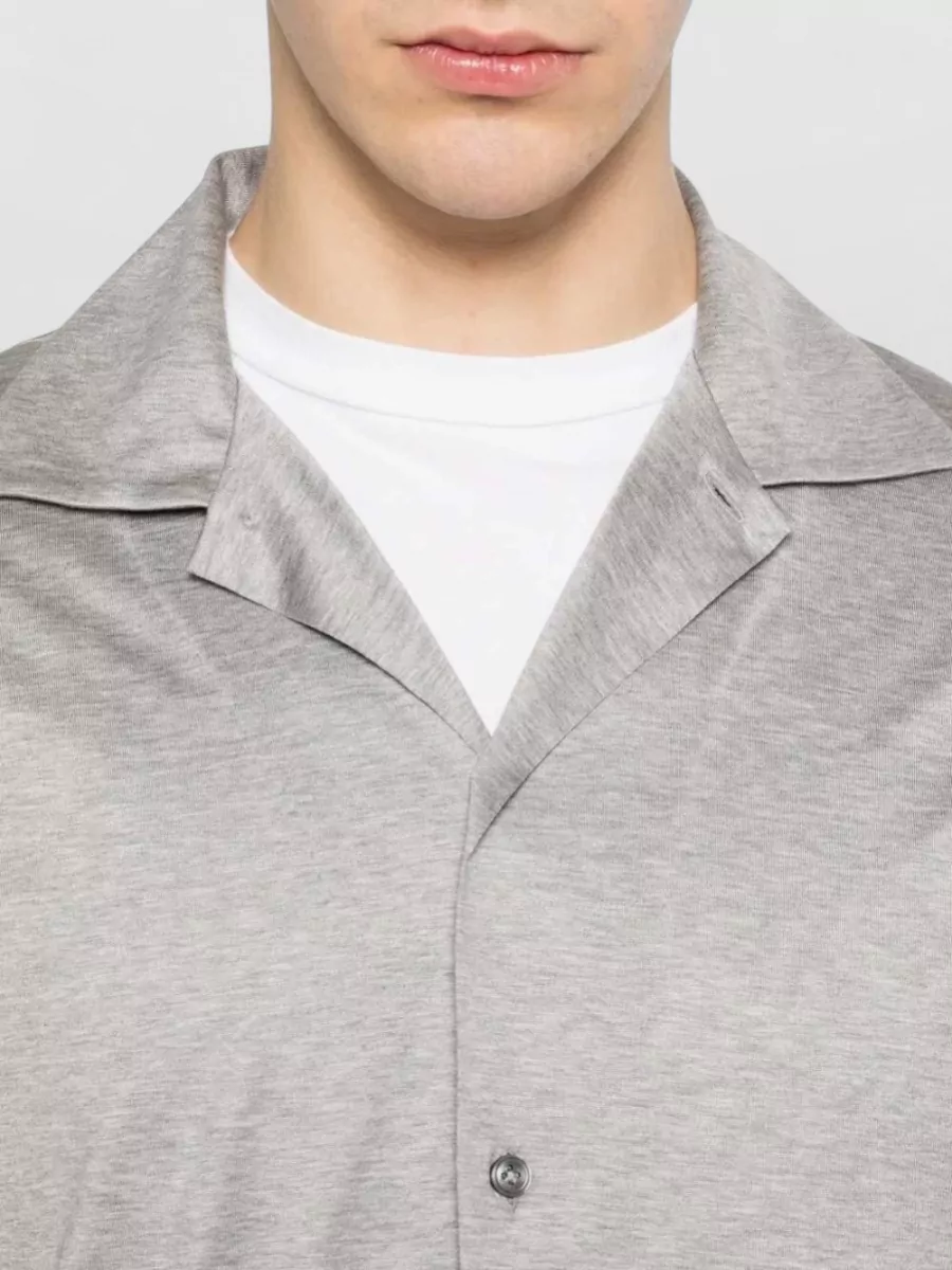 Lardini Mens Jersey Shirt Long Sleeves Spread Collar