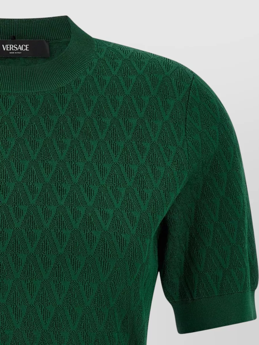 Versace V Neck Sweater Ribbed Neckline Short Sleeves