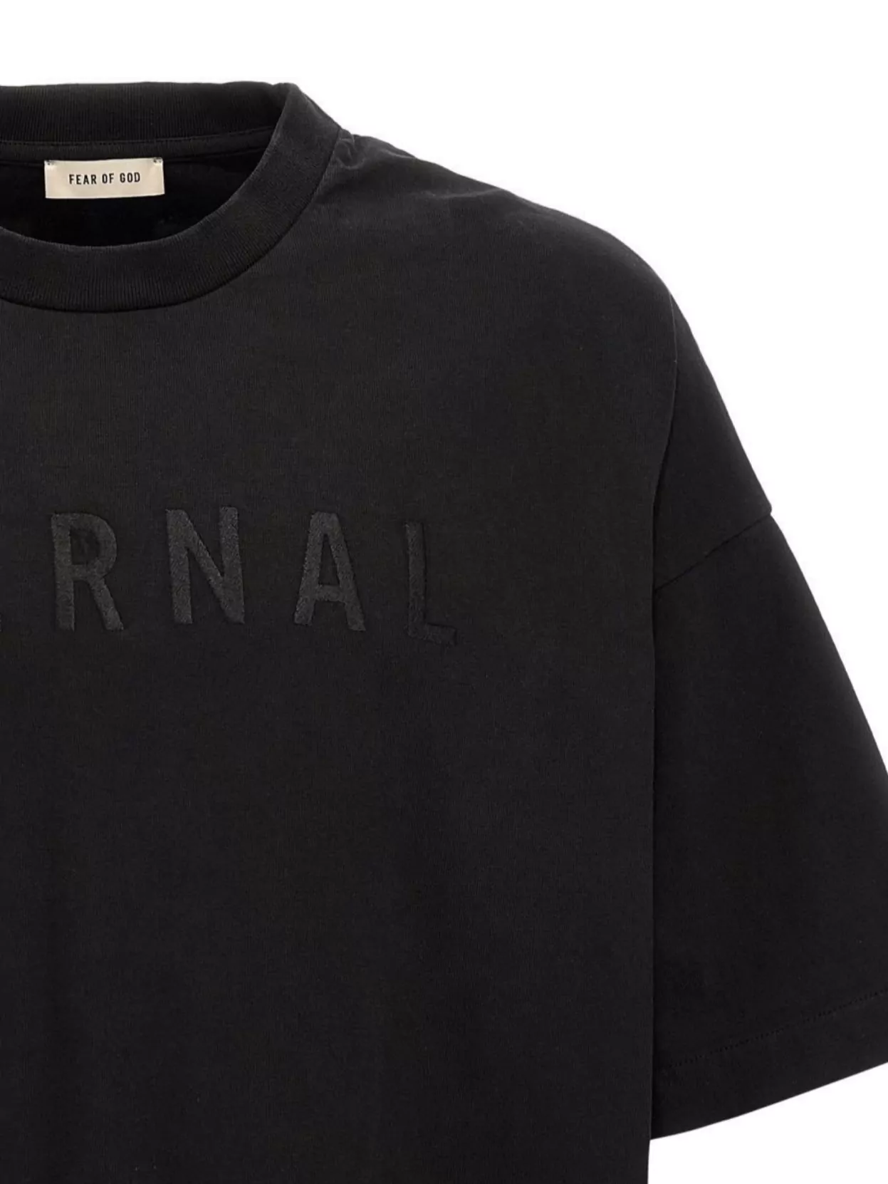 Fear Of God Eternal Black Crewneck T-shirt With Tonal Embroidery On The Front And Logo Patch On The Rear In Cott