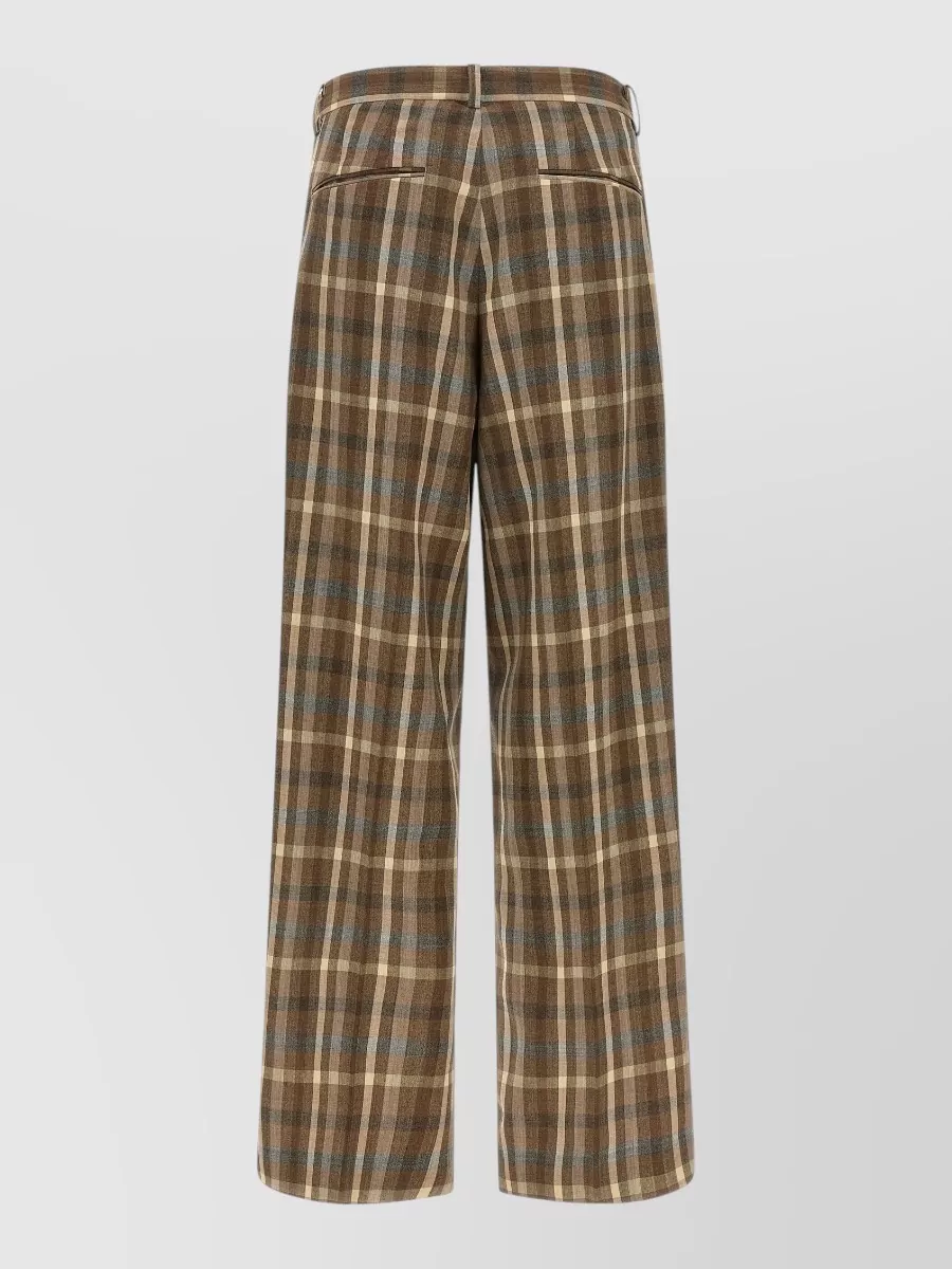 Auralee Wool Checked Paneled Wide-Leg Trousers