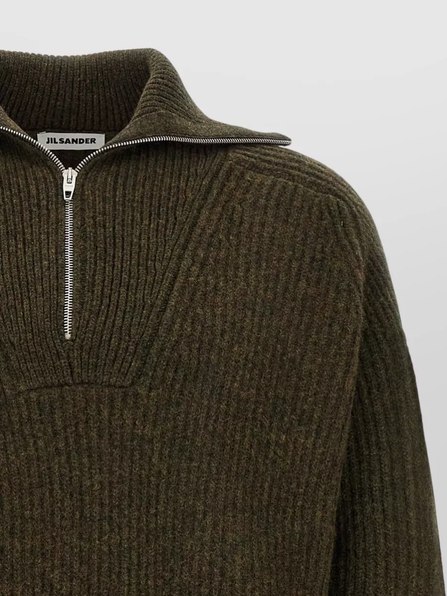 Jil Sander Ribbed Wool Half-Zip Turtleneck Sweater