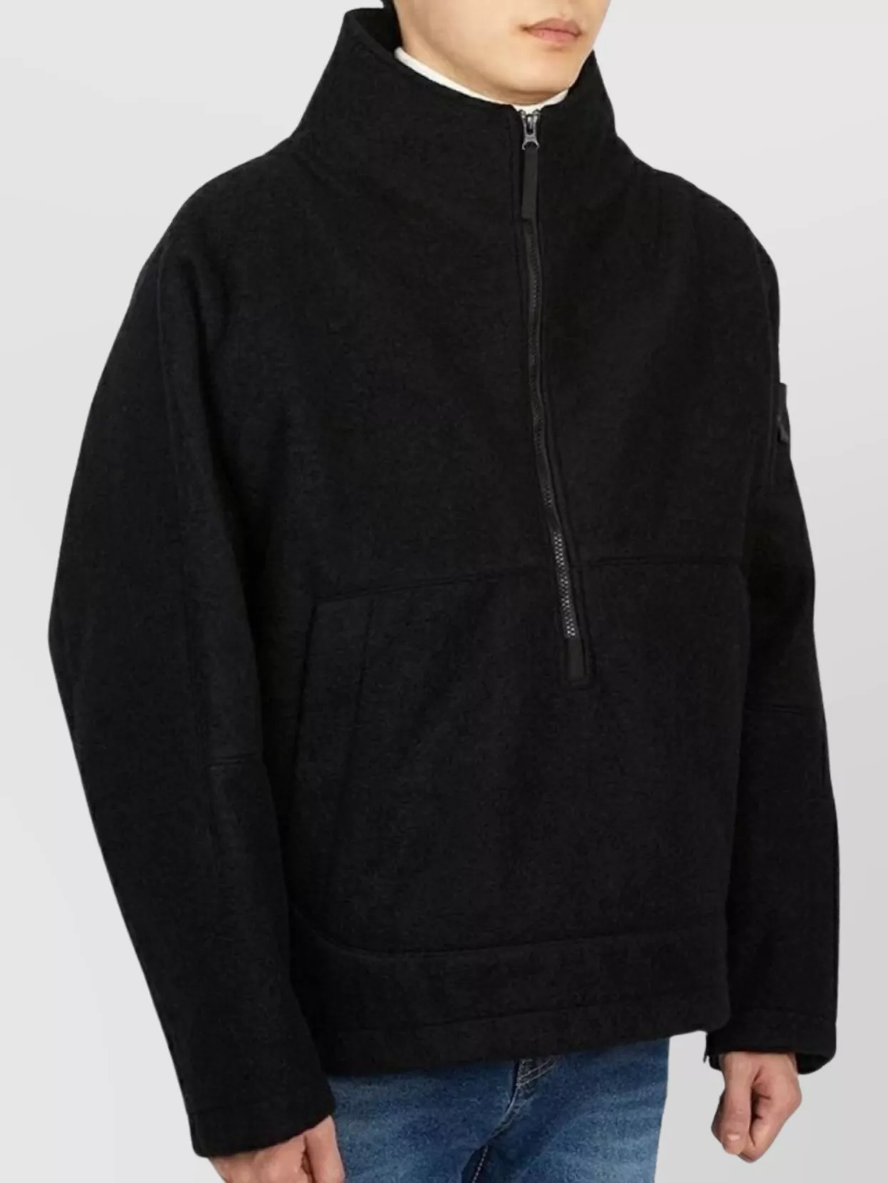 Stone Island High Collar Front Pocket Long Sleeves Jacket In Black