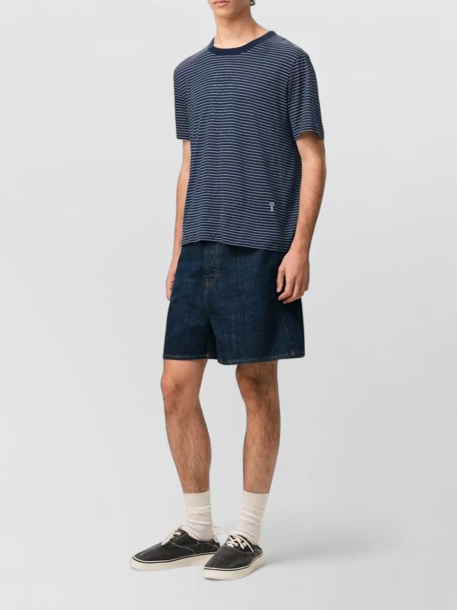 Ami Paris Striped Cotton Short Sleeve T-Shirt