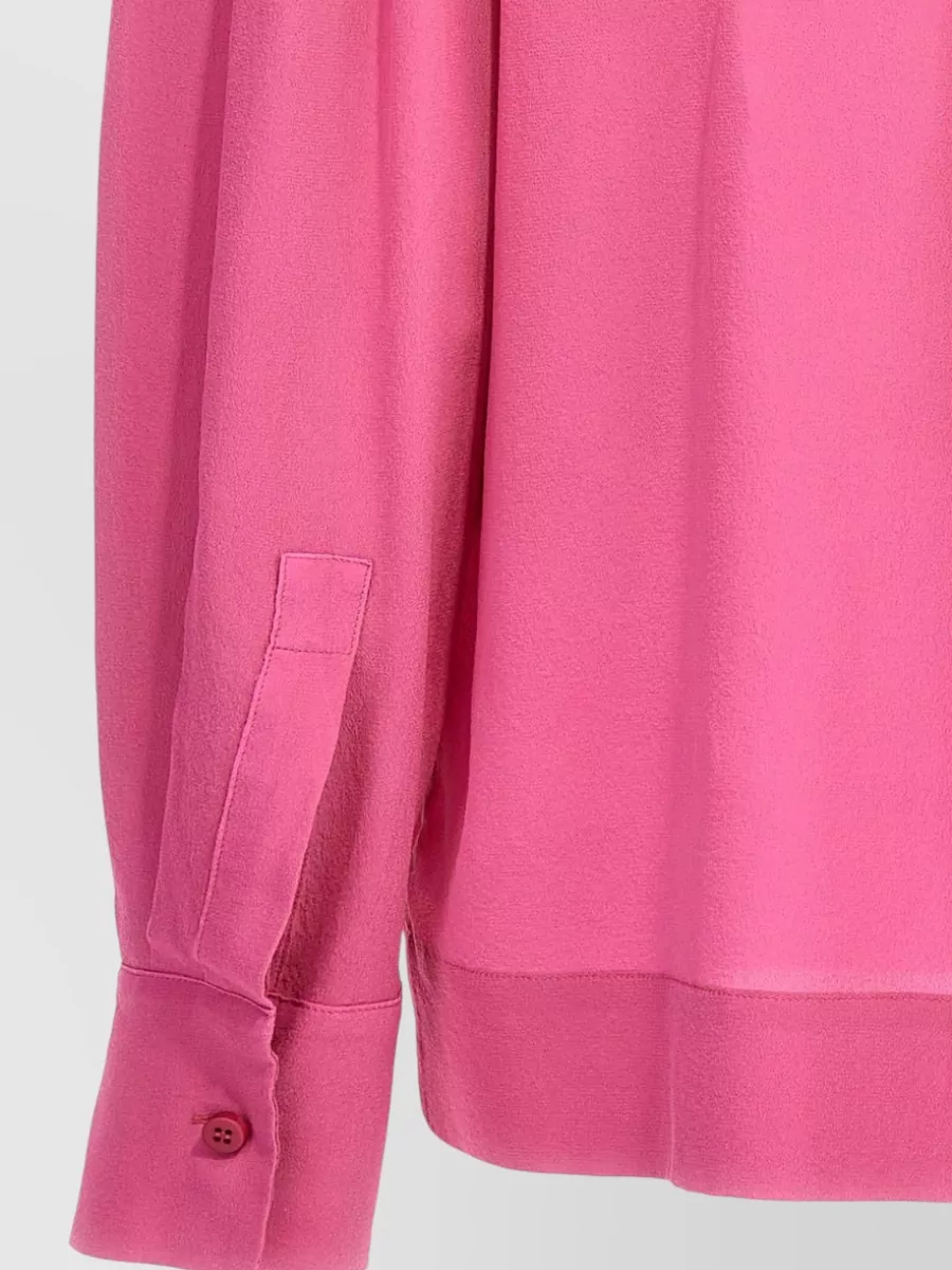 Nude Silk V-Neck Long-Sleeve Blouse