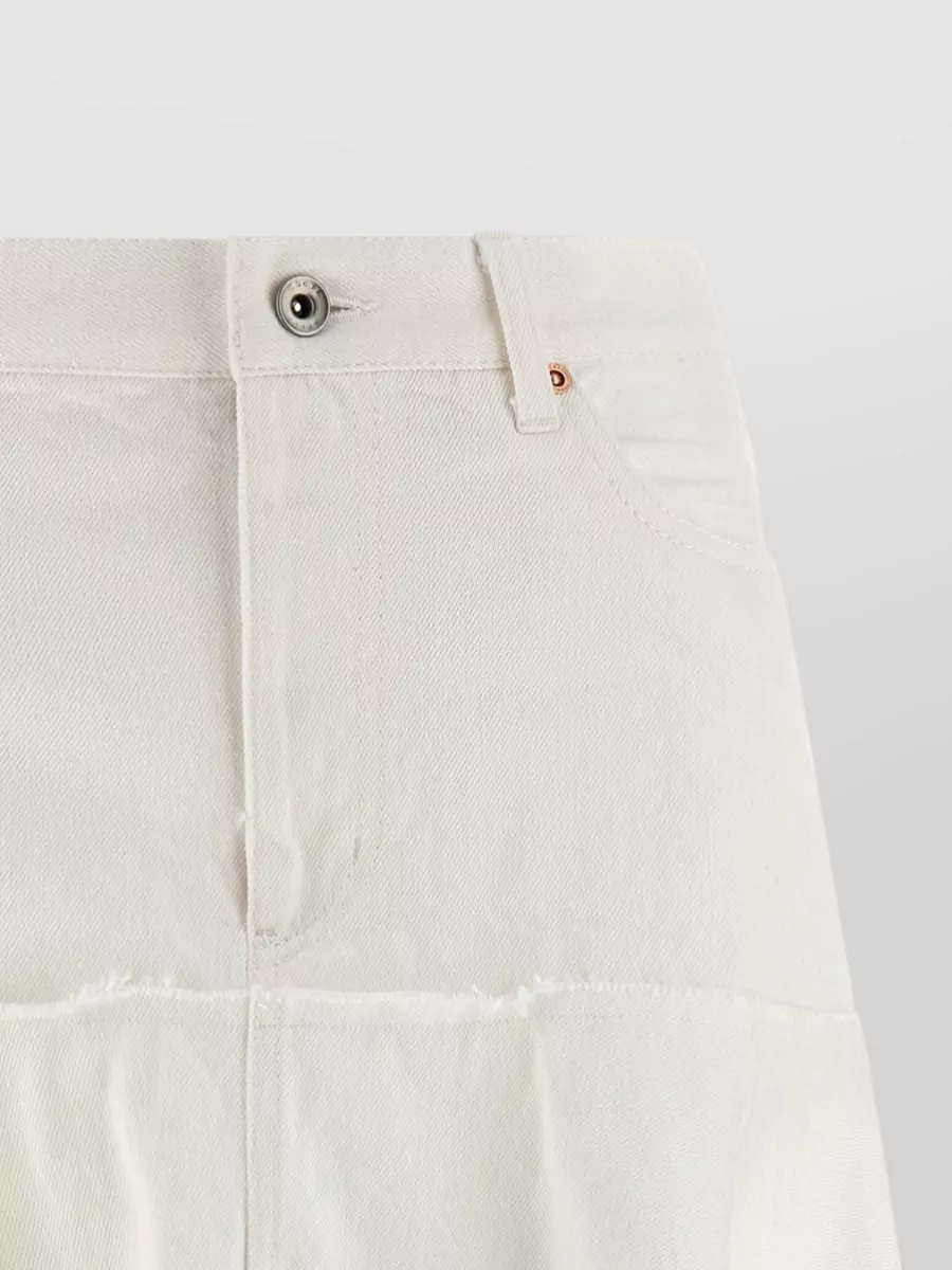 Sacai Paneled Asymmetric Pleated Midi Denim Skirt