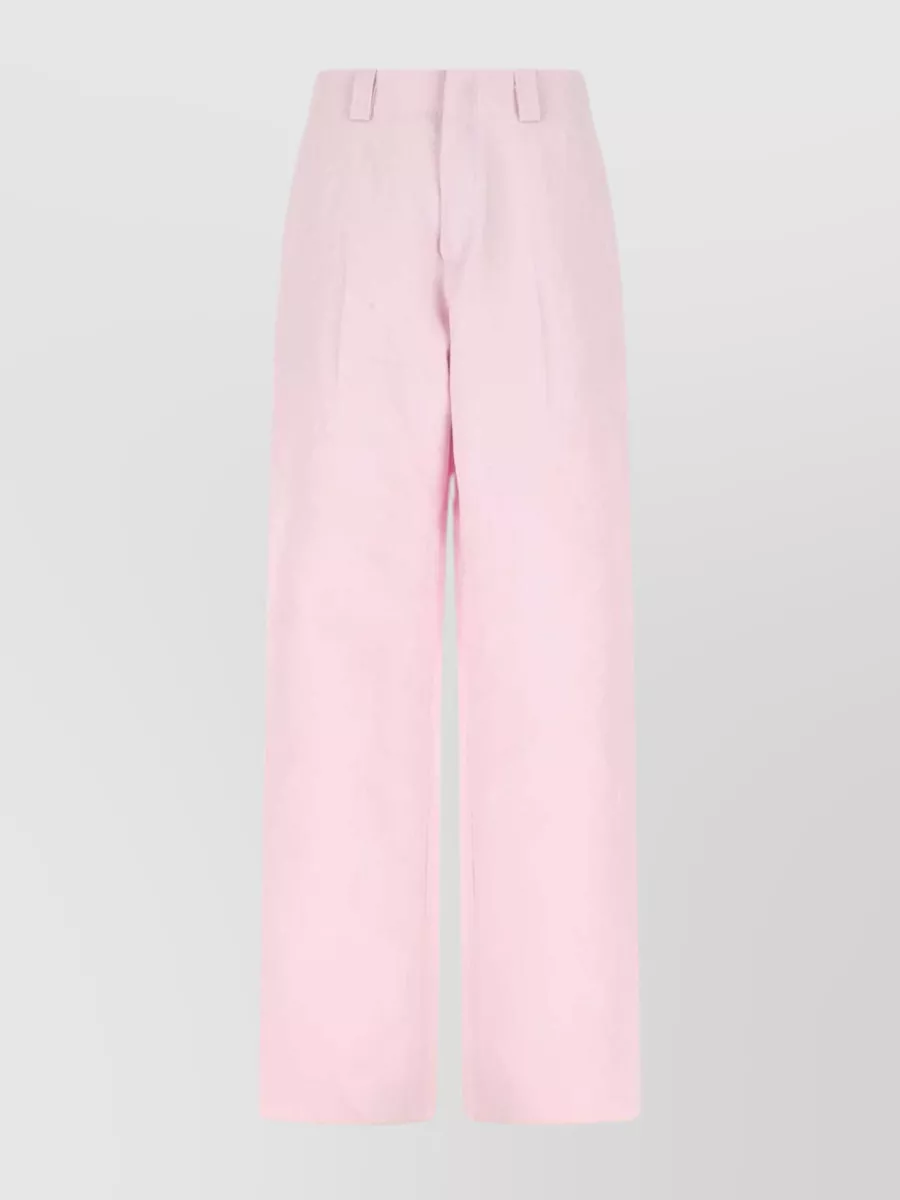 Shop Zegna Cotton Blend Wide-leg Trousers With Belt Loops In Pastel