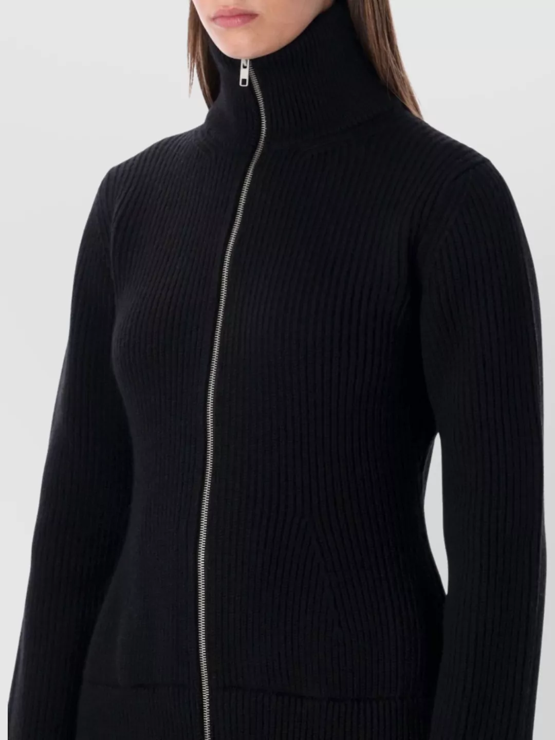 Maison Margiela Full-zip Wool Ribbed Cardigan Clothing In Black