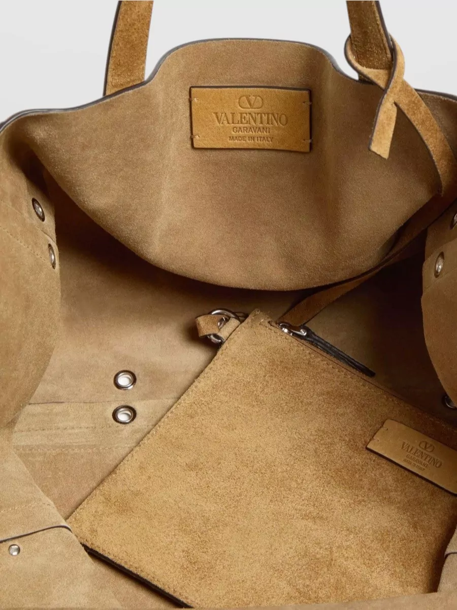 Valentino Garavani Suede Shopping Tote Bag Metal Logo
