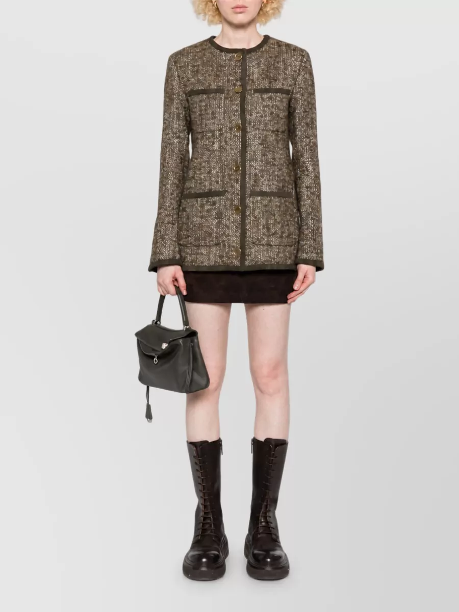 Golden Goose Textured Coat Contrast Trim Tailored Fit
