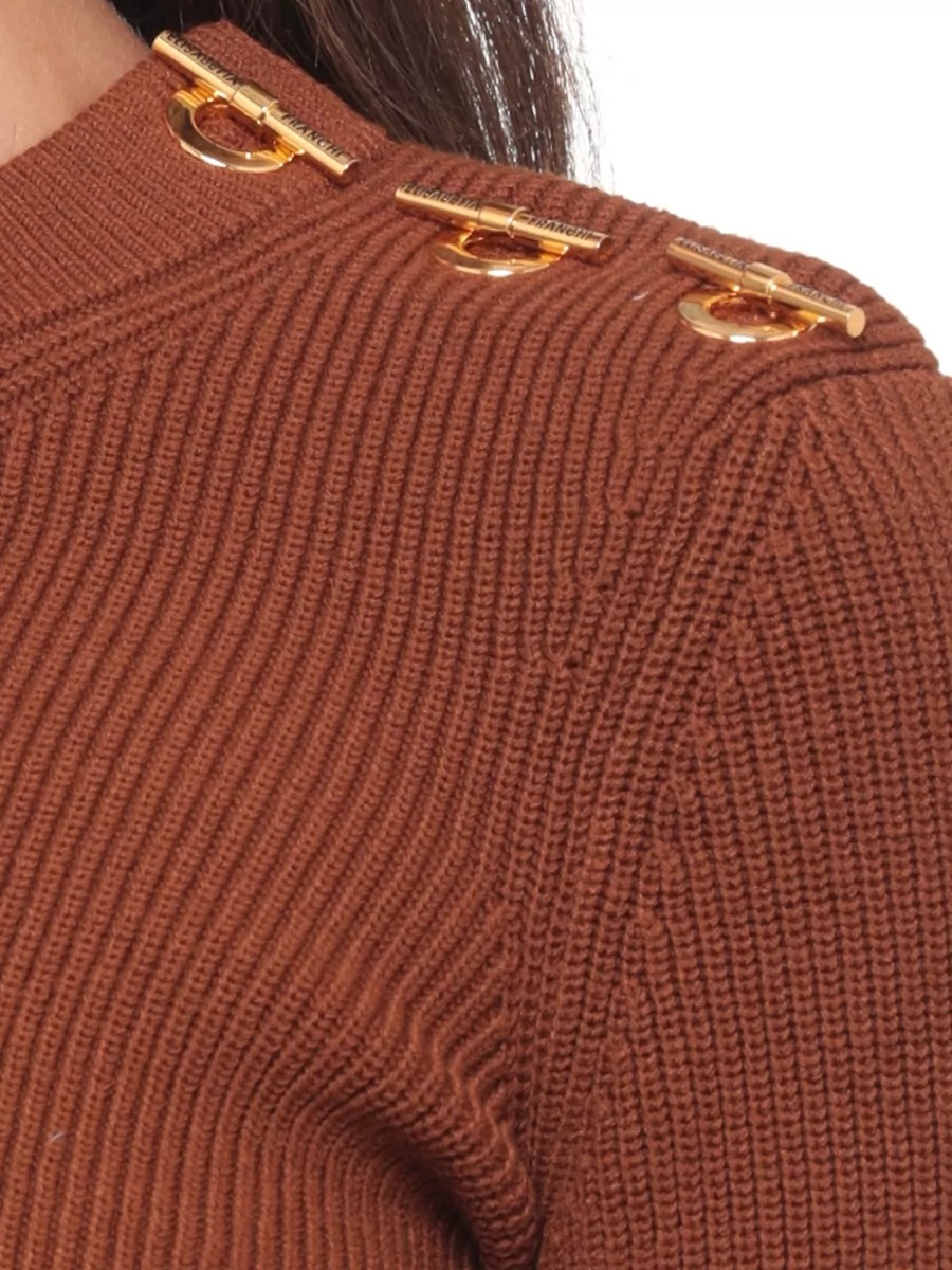Elisabetta Franchi Ribbed Short-Sleeve Crewneck Sweater