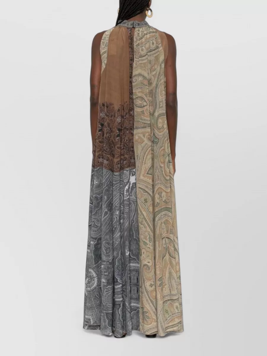 Pierre Louise Mascia Silk Dress Halter Neck Mixed Print