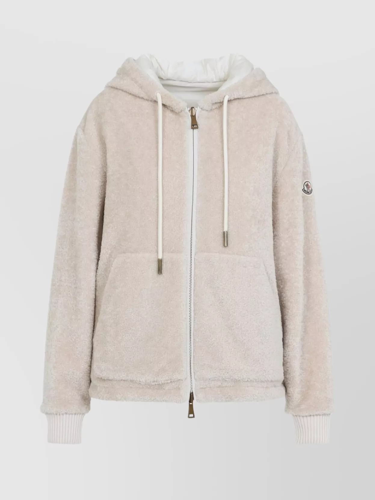 Moncler Reversible Hooded Fleece And Shell Cardigan In Neutral