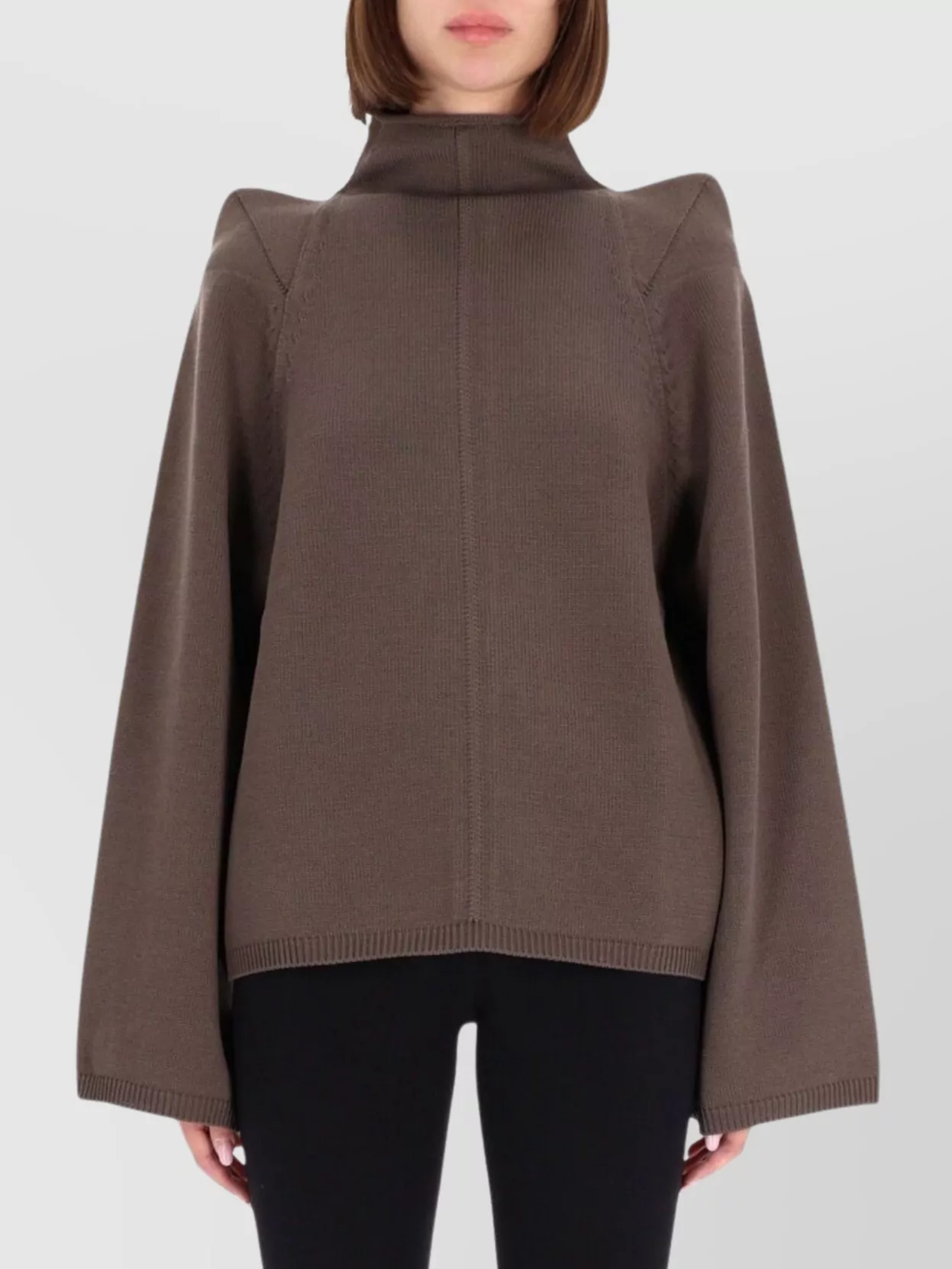 Rick Owens High Neck Long Sleeve Top With Shoulder Detail In Brown