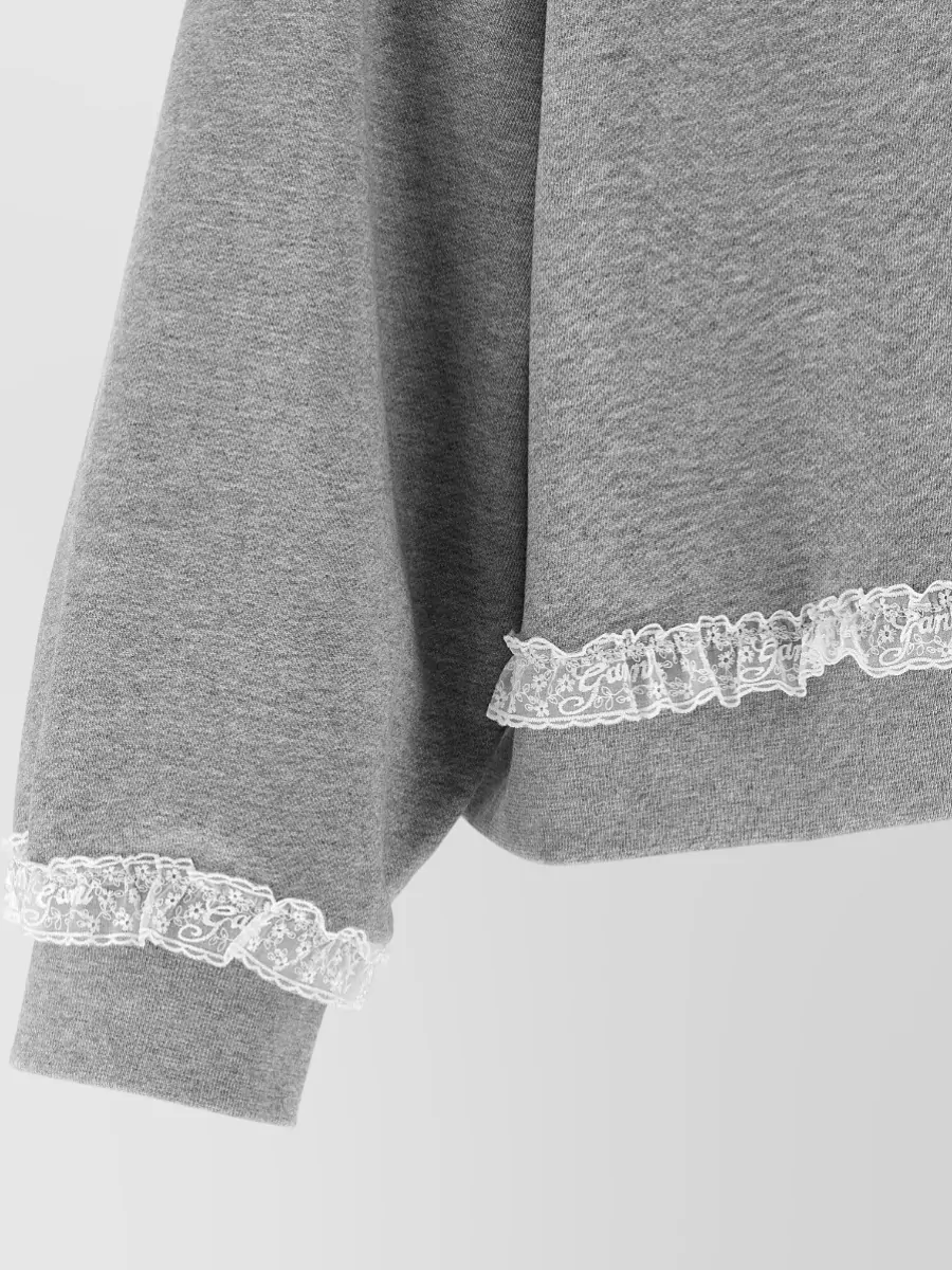 Ganni Organic Cotton Lace-Trim Sweatshirt