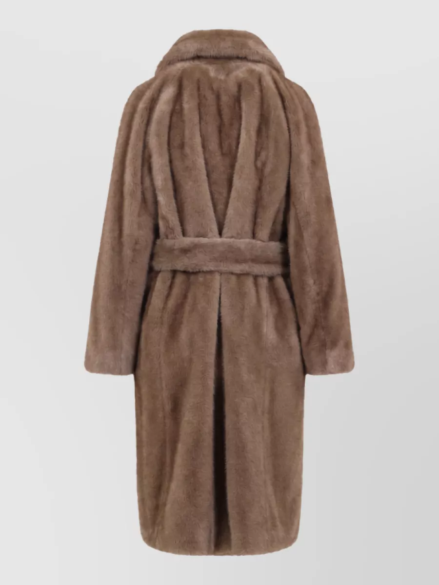 S Max Mara Faux Fur Belted Long Coat