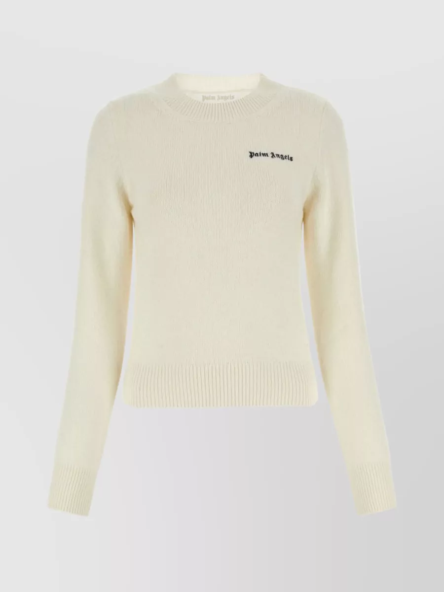 Shop Palm Angels Wool Blend Crew Neck Sweater In Cream