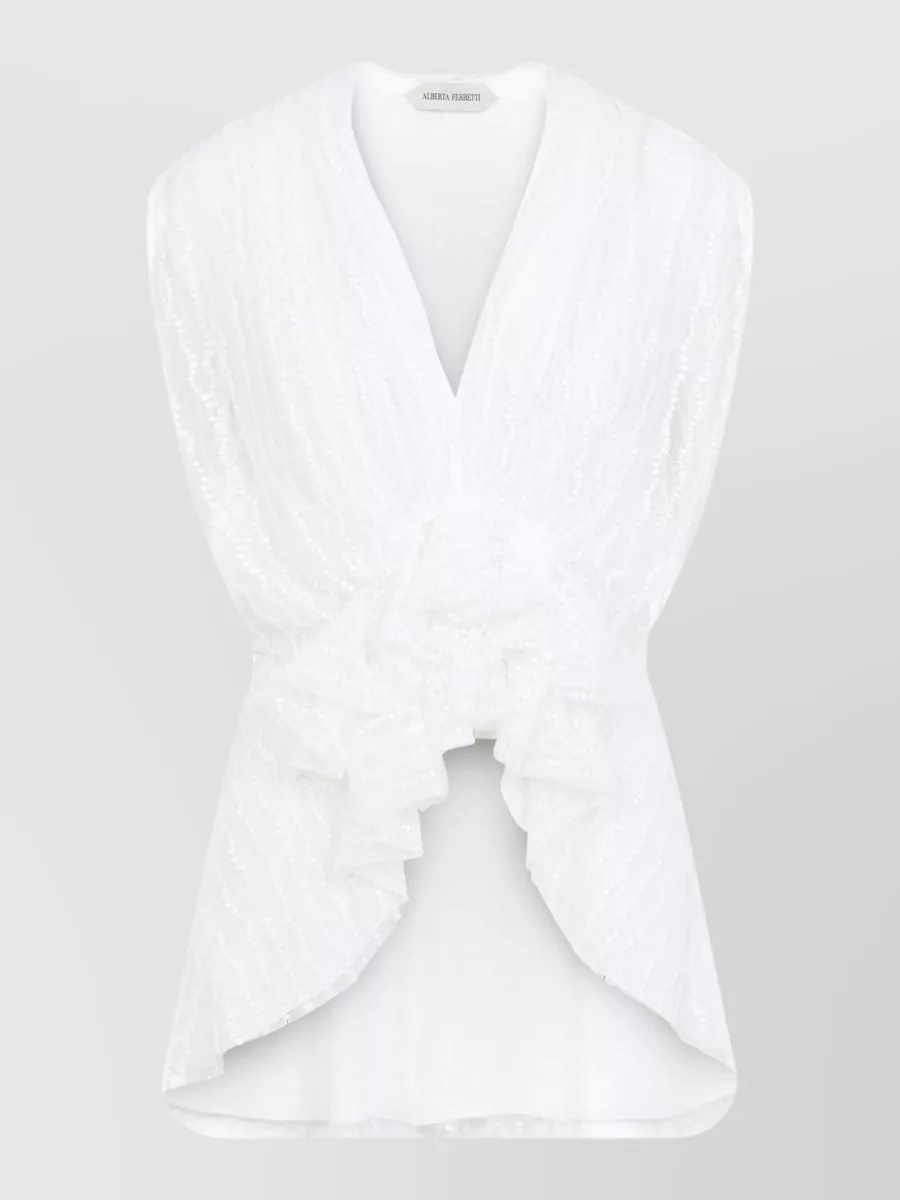 Alberta Ferretti pleated asymmetric draped sleeveless v-neck blouse