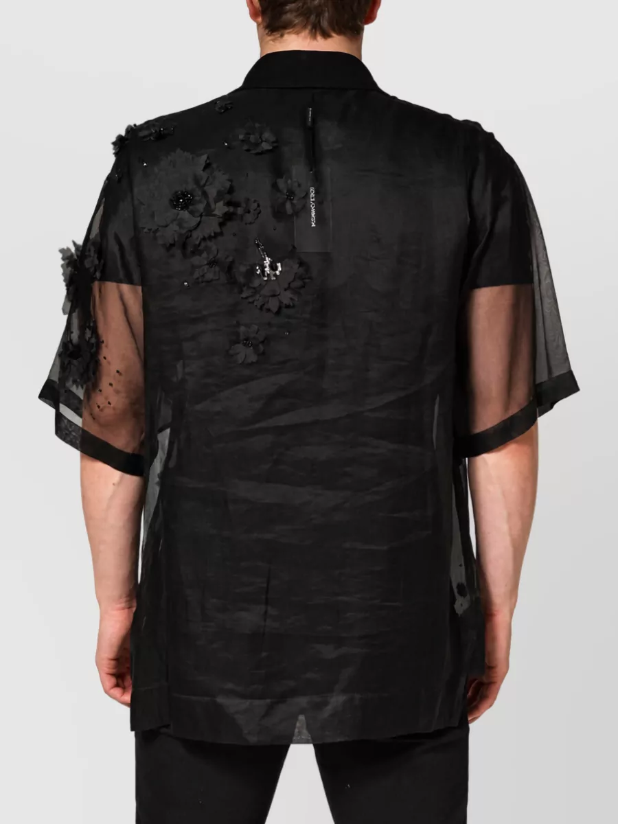 Dolce&Gabbana Silk Sheer Floral Appliqué Short Sleeve Shirt
