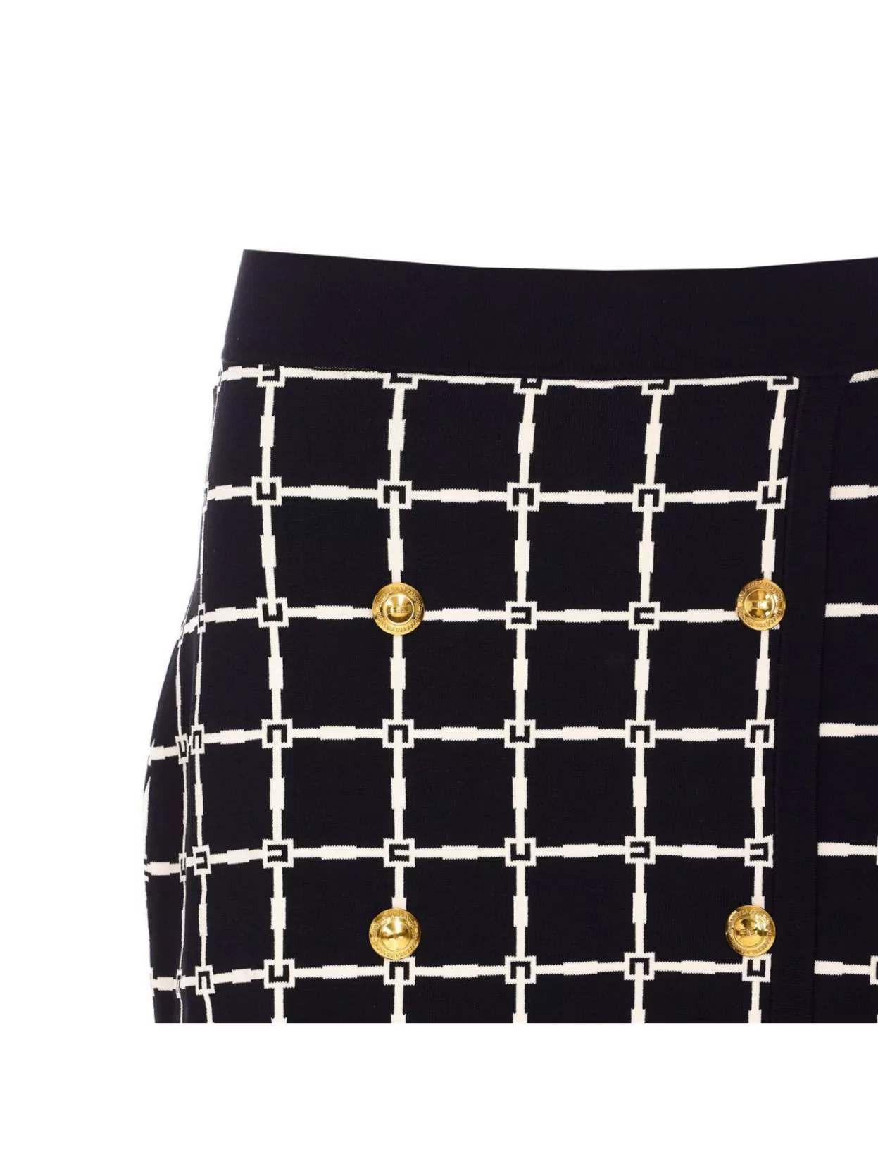 Elisabetta Franchi Black Jacquard Mini Skirt With Logo And Gold Buttons