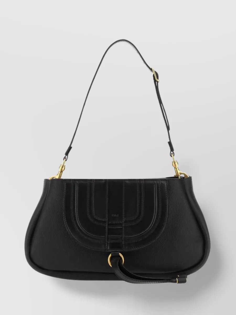 Shop Chloé Curved Leather Clutch With Front Flap Pocket In Black
