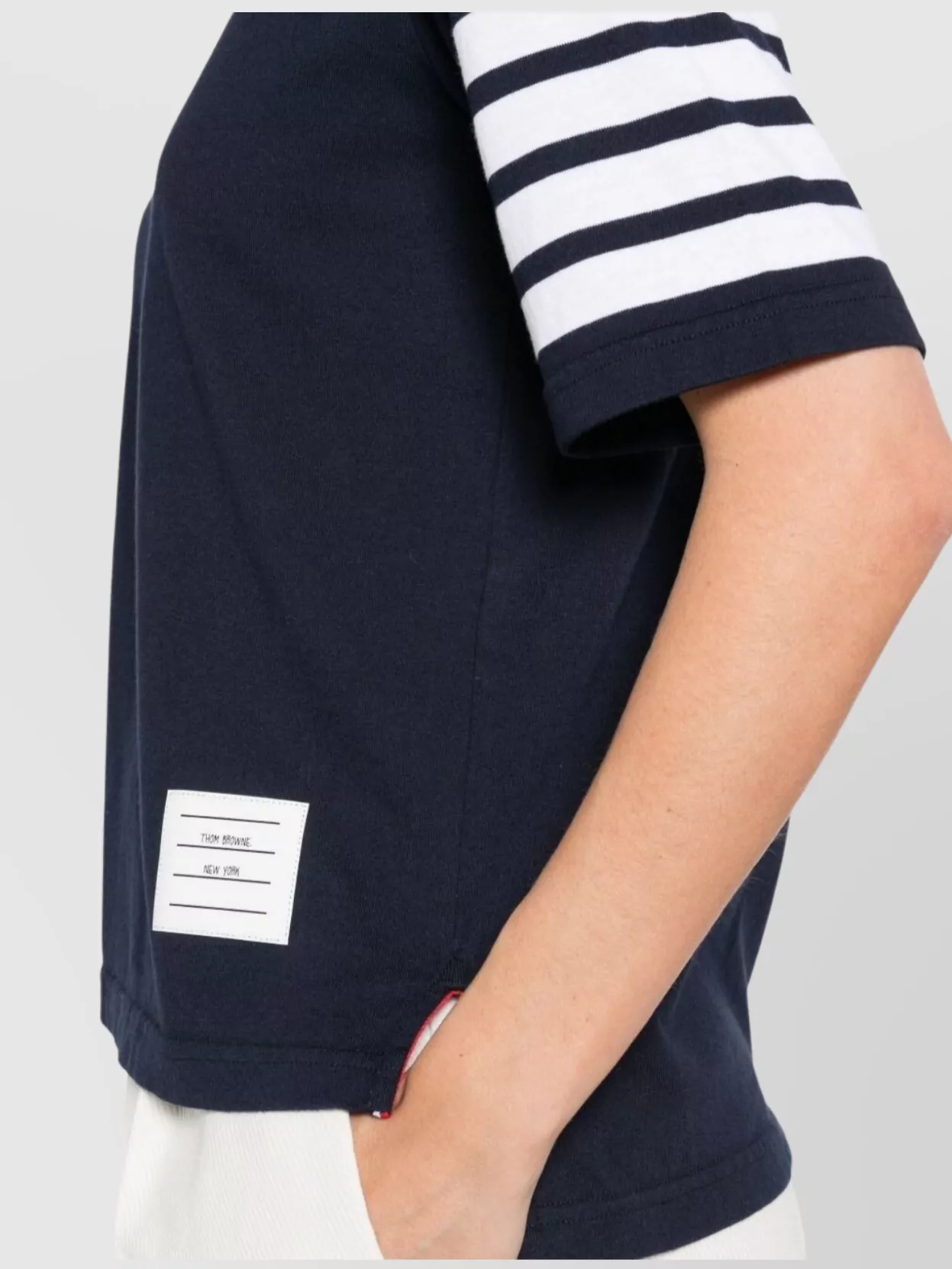 Thom Browne Striped Sleeve Crew Neck Cotton T-Shirt