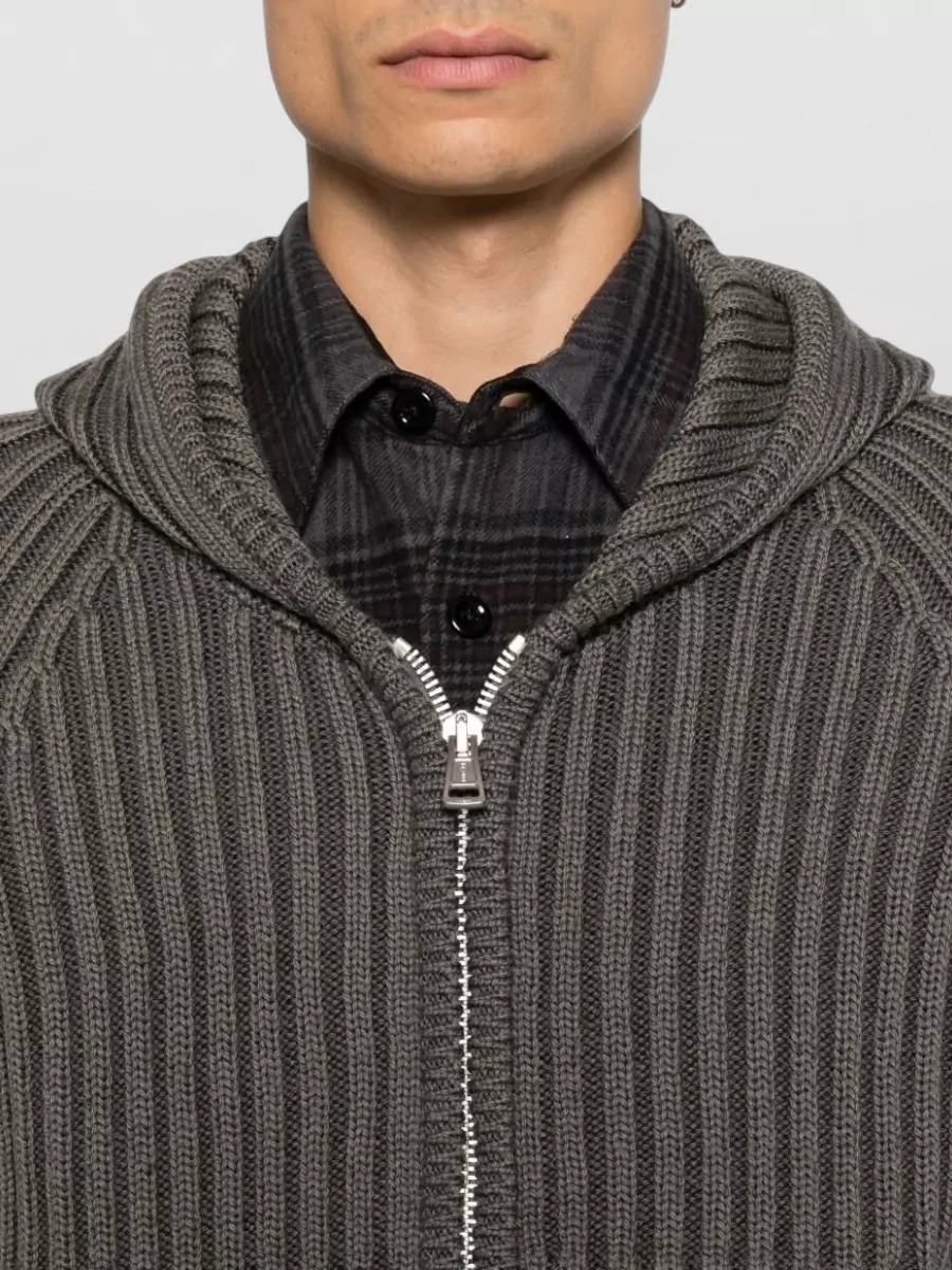 Our Legacy Merino Wool Ribbed Hooded Zip-Up Cardigan